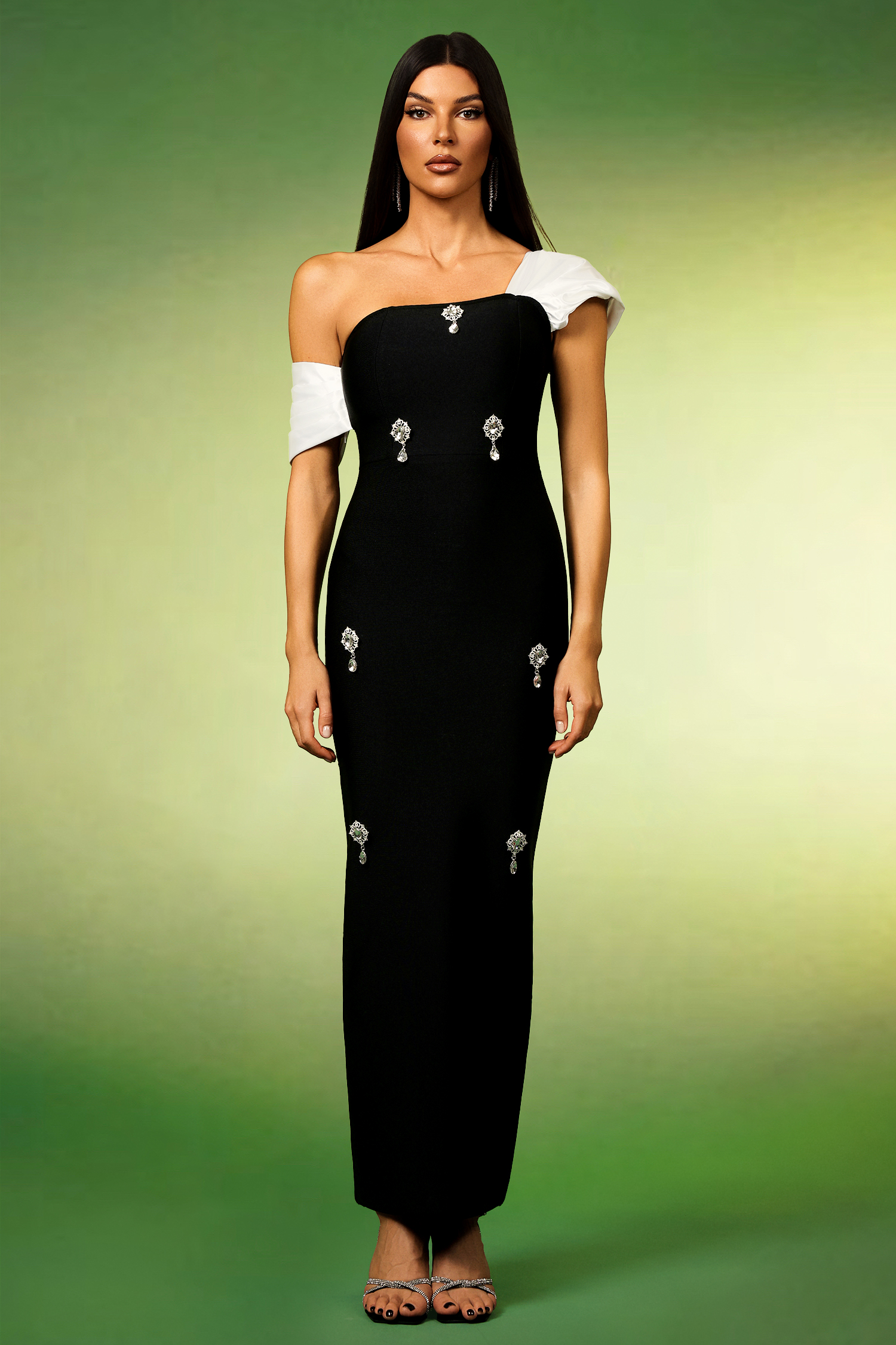 Kylli Off The Shoulder Sleeveless Diamond Bandage Midi Dress
