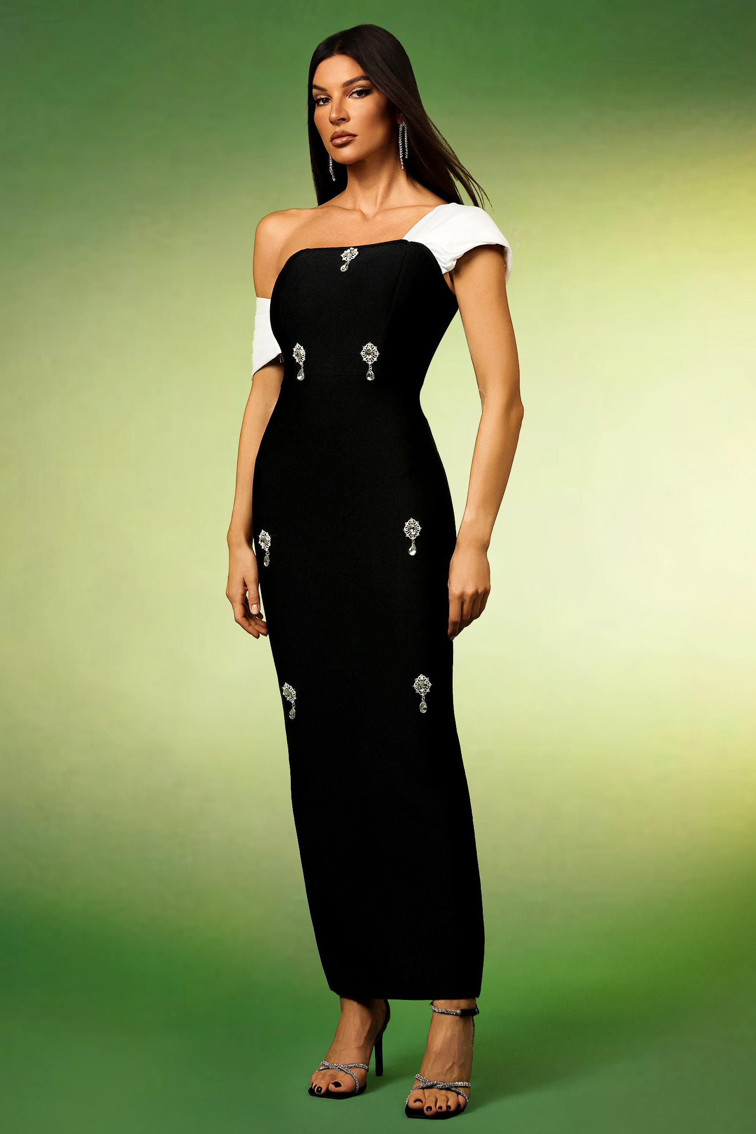 Kylli Off The Shoulder Sleeveless Diamond Bandage Midi Dress