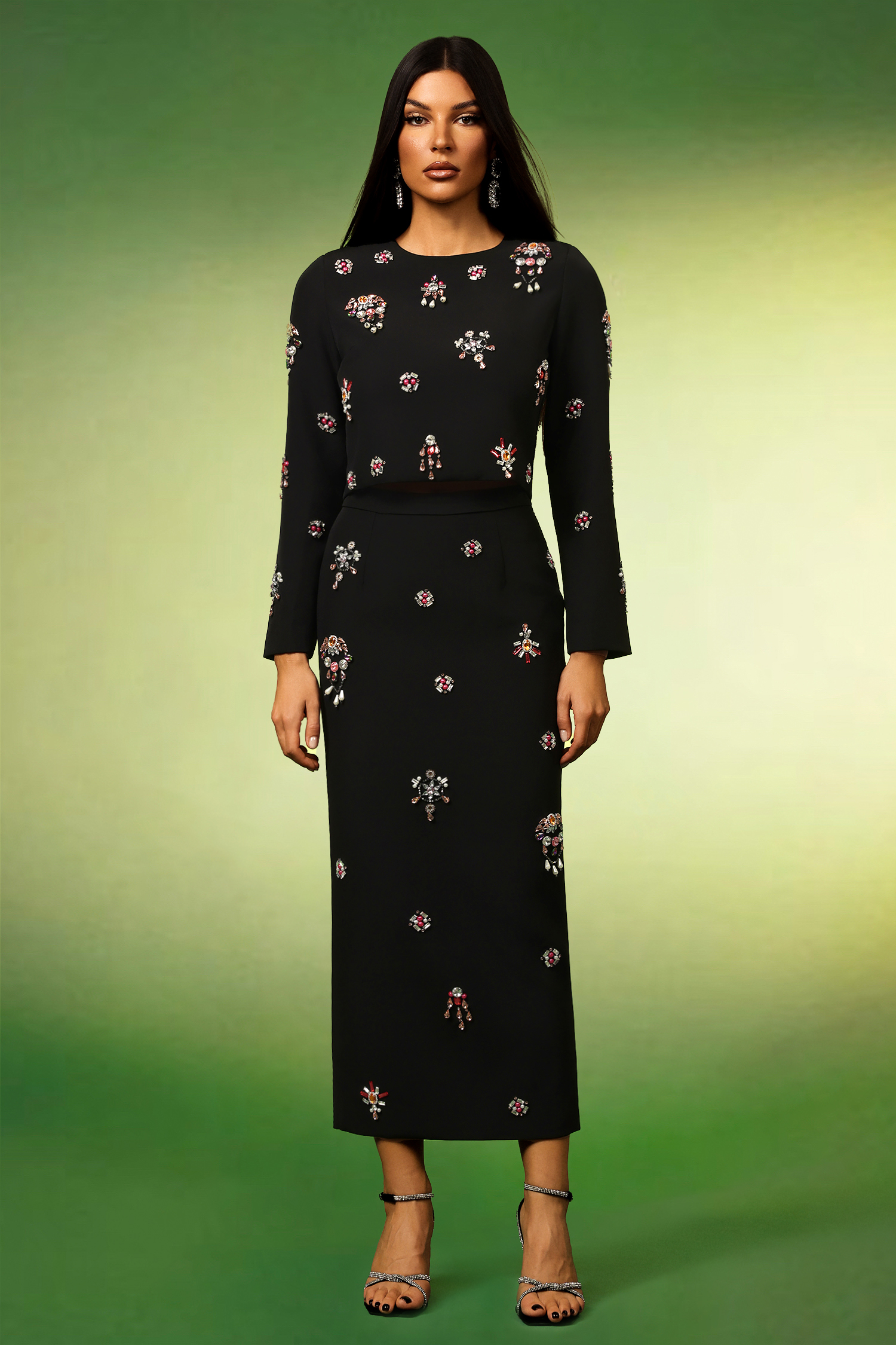 Naira Long Sleeves Diamond Bandage Maxi Two-Piece Set