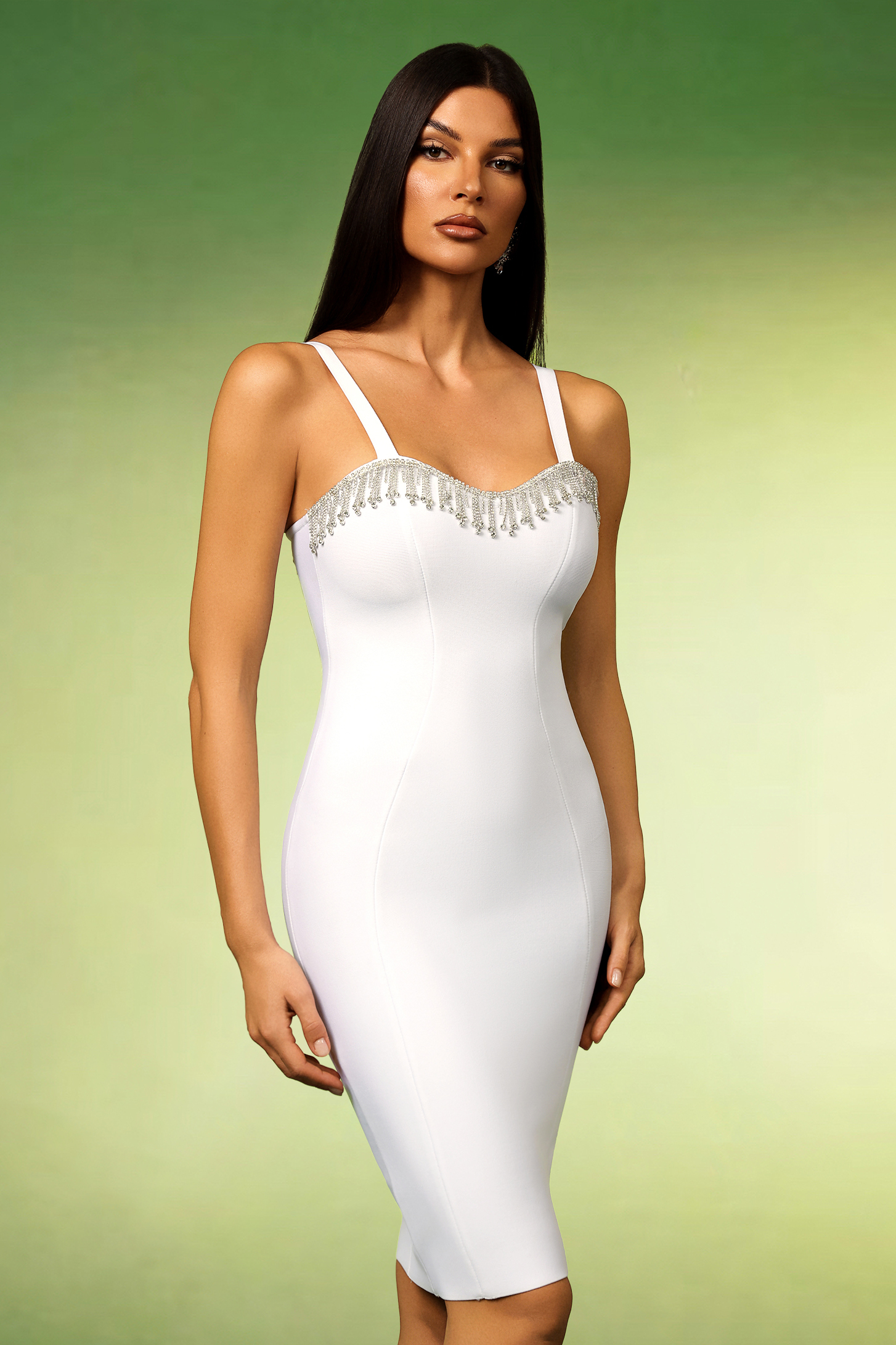 Lunare Sleeveless Diamond Tassels Bandage Mini Dress