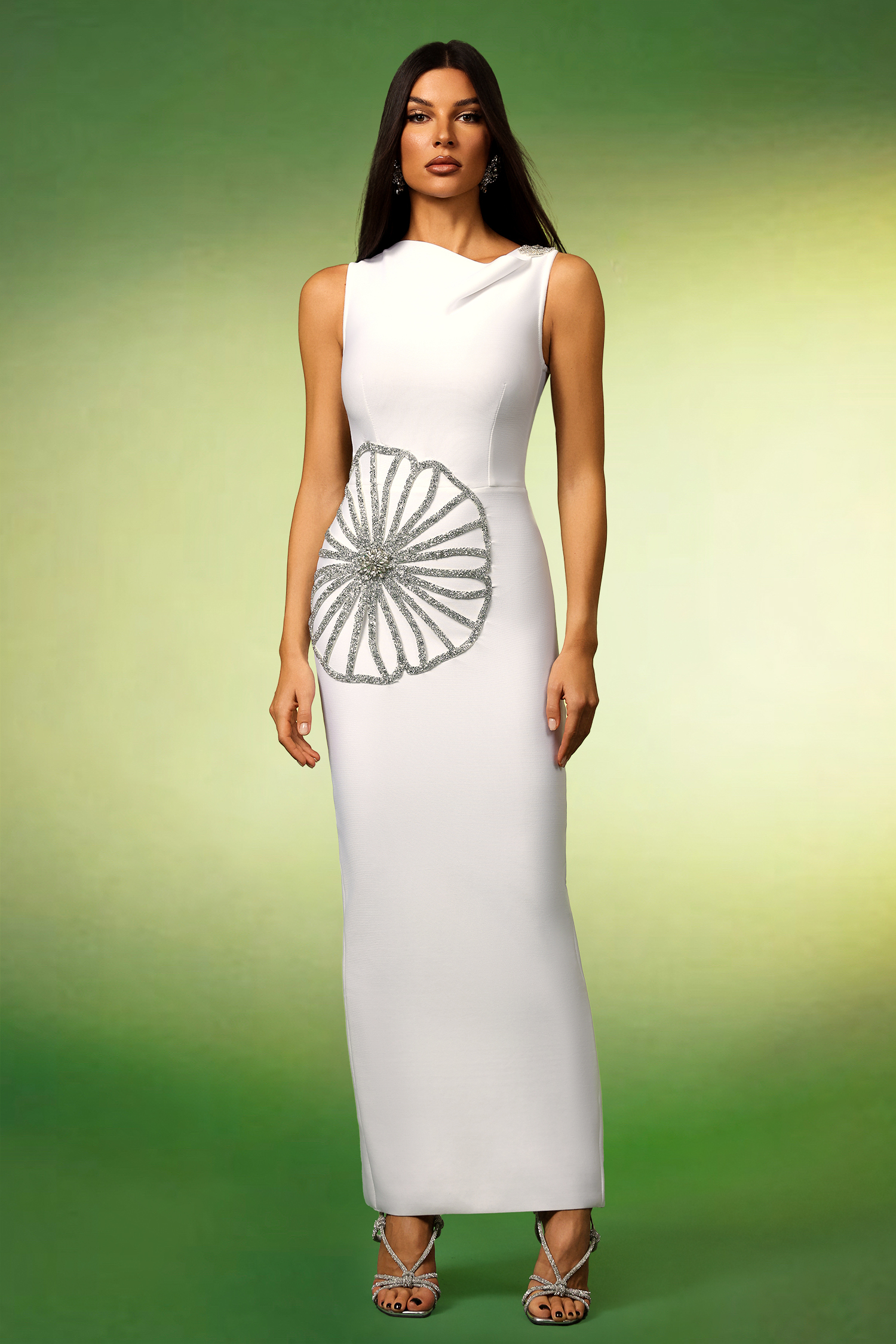 Marlina Sleeveless Diamond Flowers Bandage Maxi Dress