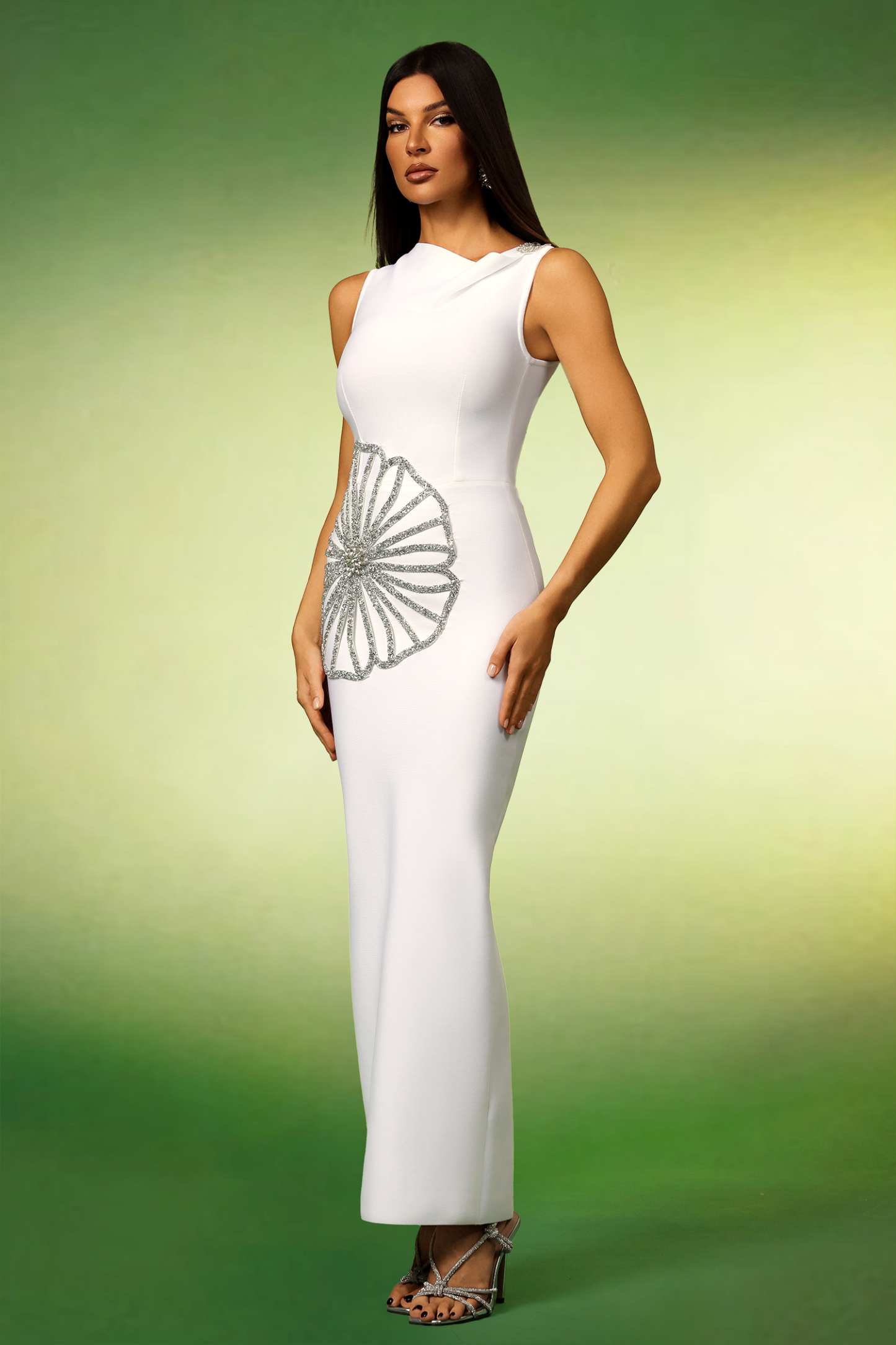 Marlina Sleeveless Diamond Flowers Bandage Maxi Dress