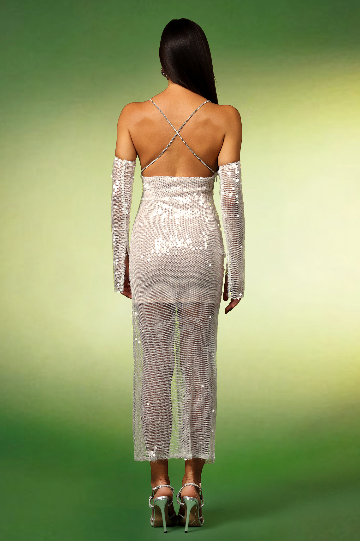 Ignacia Sleeveless Diamond Slit Sequins Maxi Dress