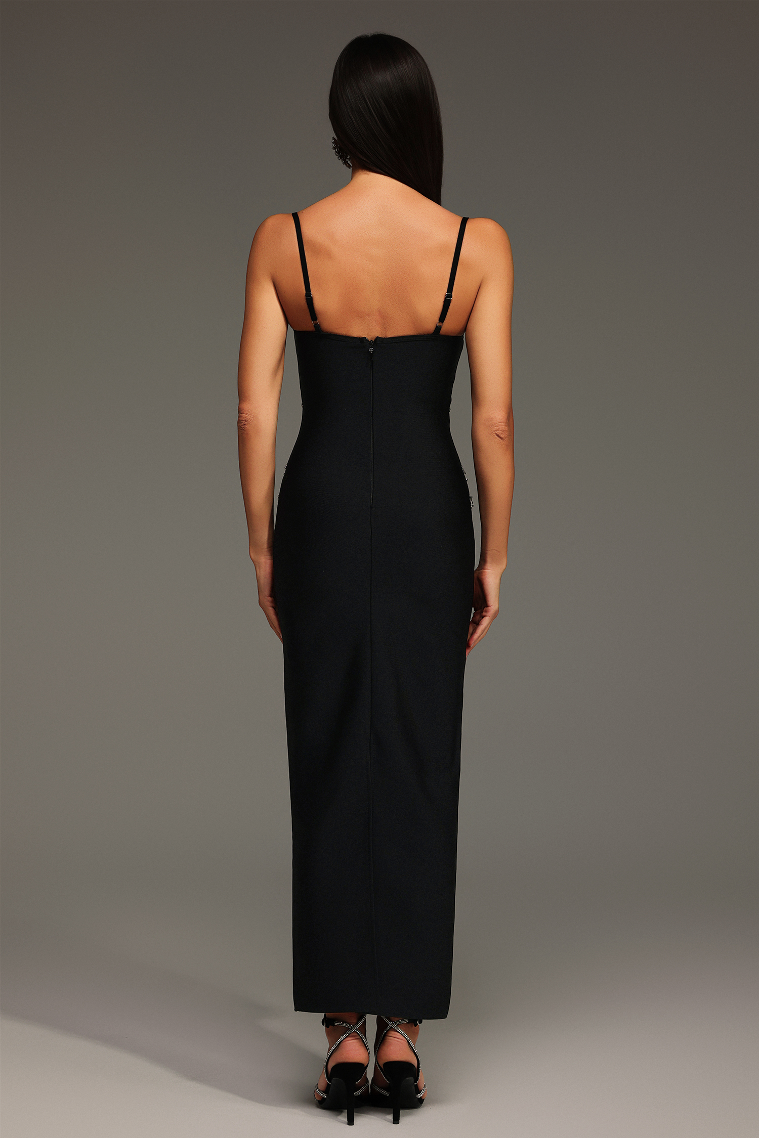 Lolic Sleeveless Diamond V-Neck Bandage Maxi Dress