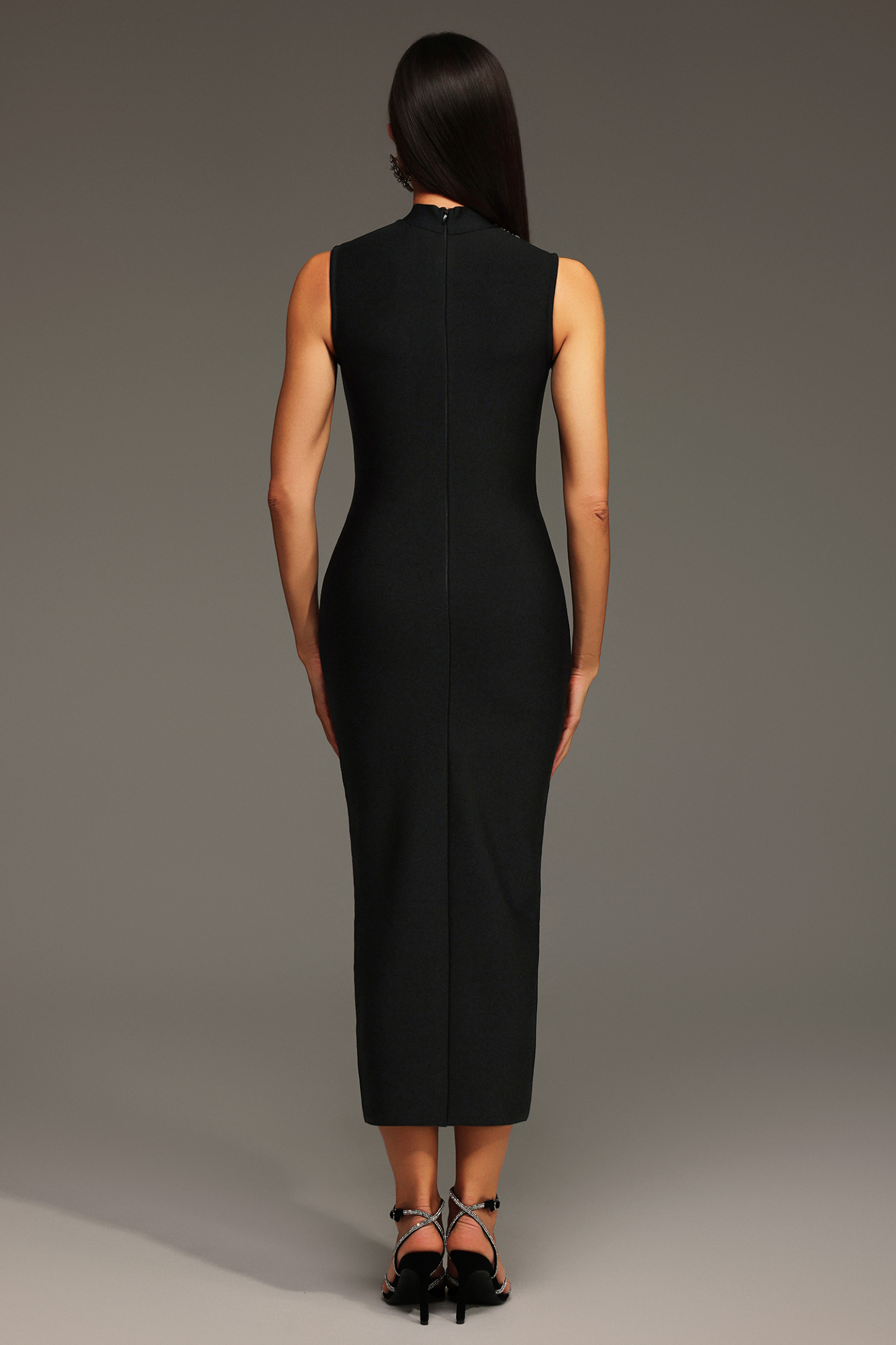 Lousia Sleeveless Round Neck Diamond Bandage Maxi Dress