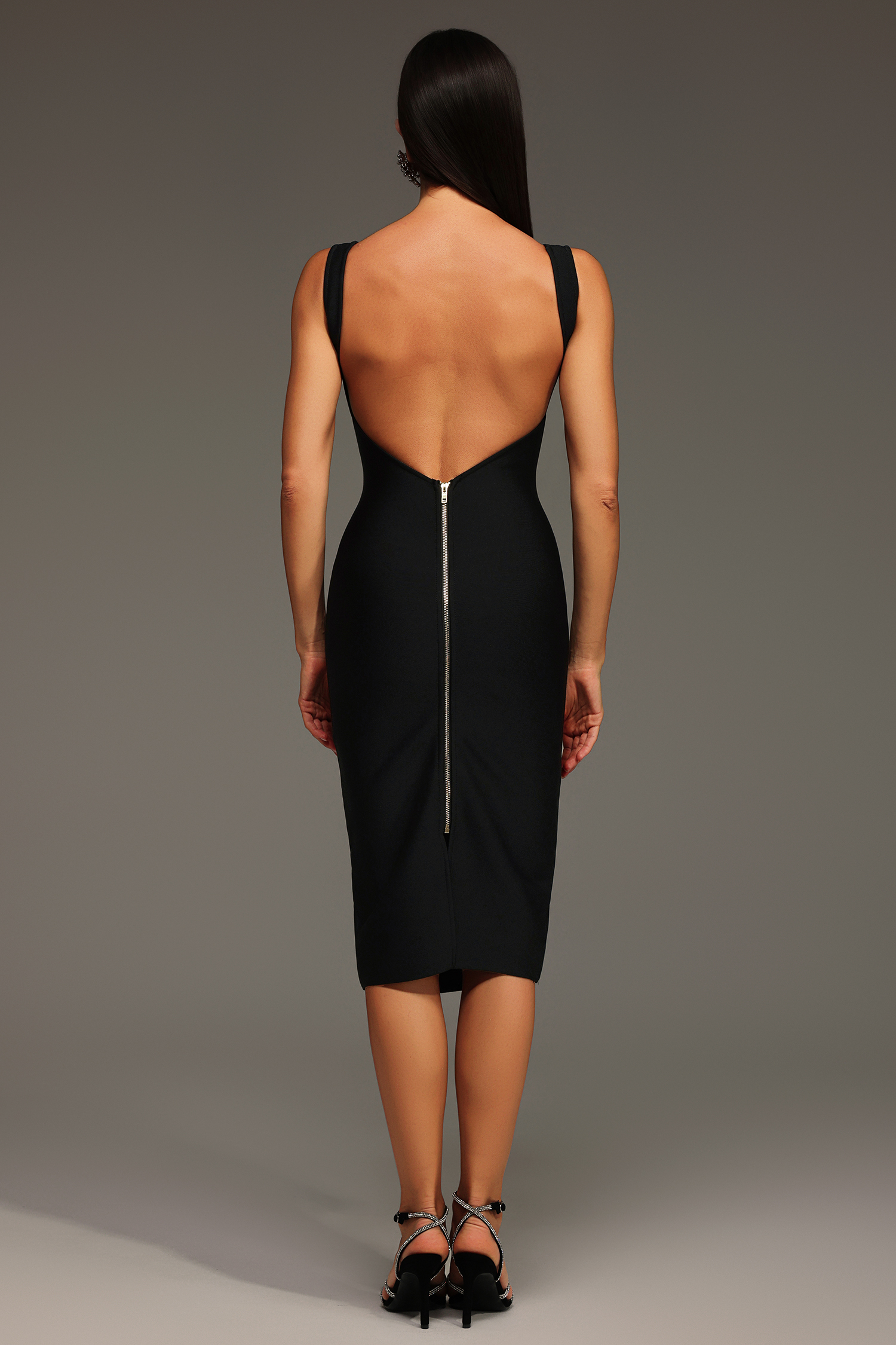 Weirdo Sleeveless Diamond Flowers Bandage Midi Dress