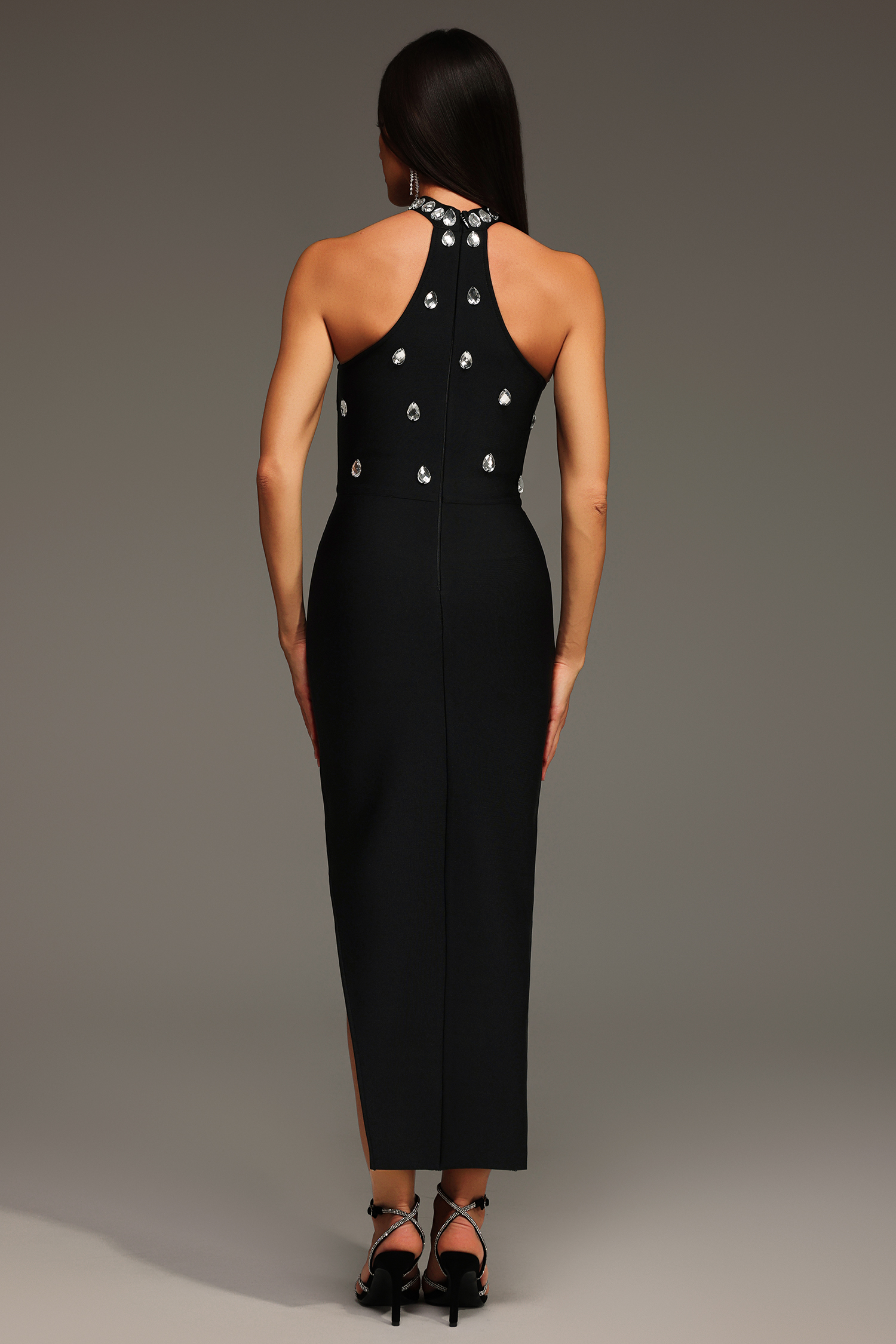 Nanci Sleeveless Diamond Slit Bandage Midi Dress