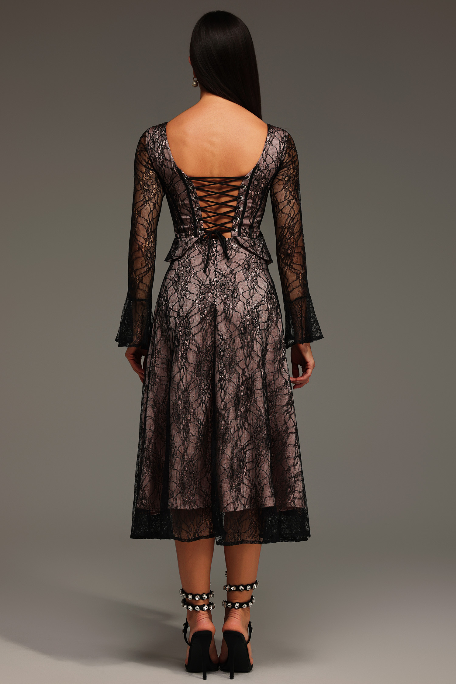 Fabia Long Sleeve Lace Lacing Maxi Dress