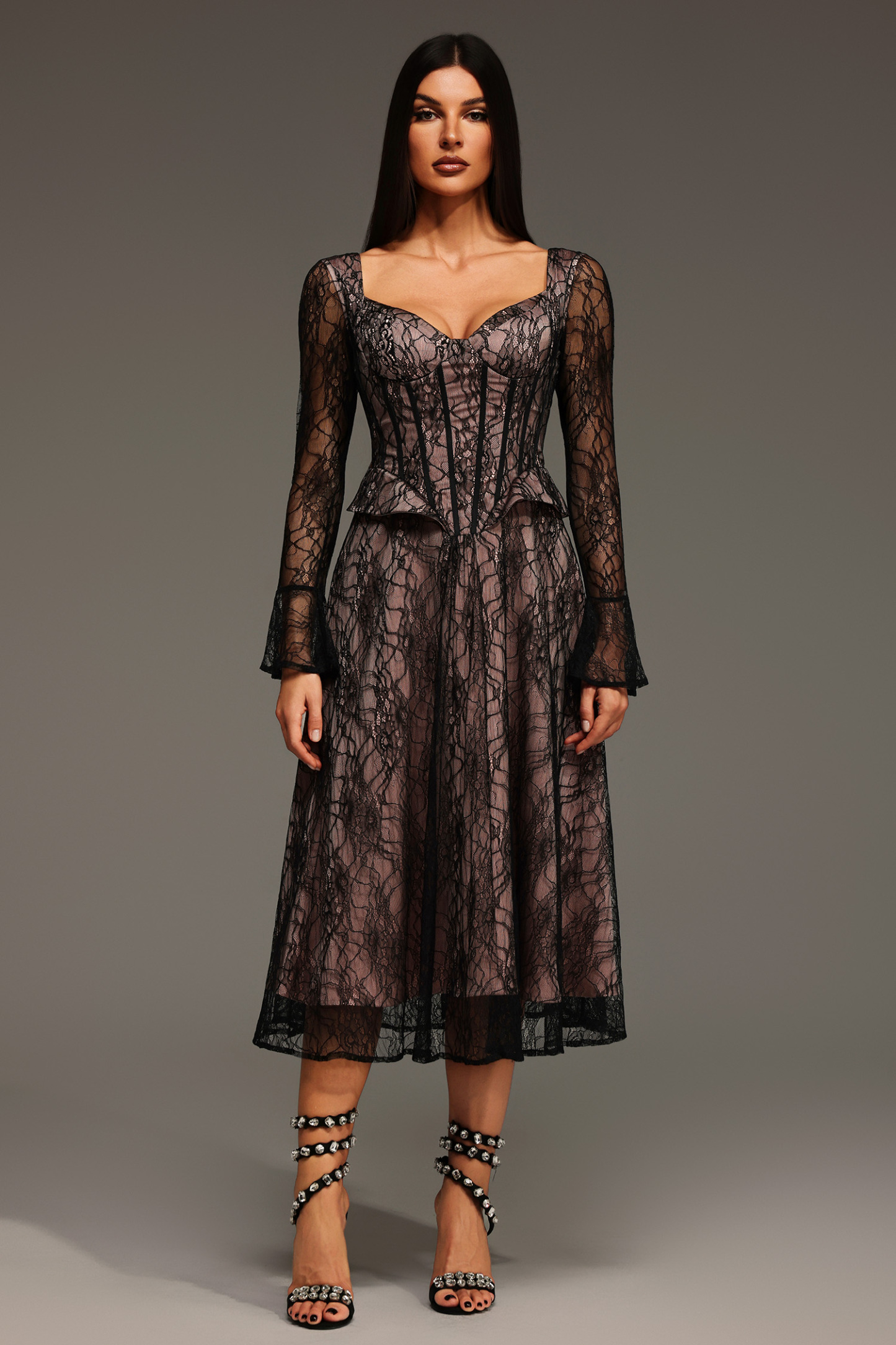 Fabia Long Sleeve Lace Lacing Maxi Dress