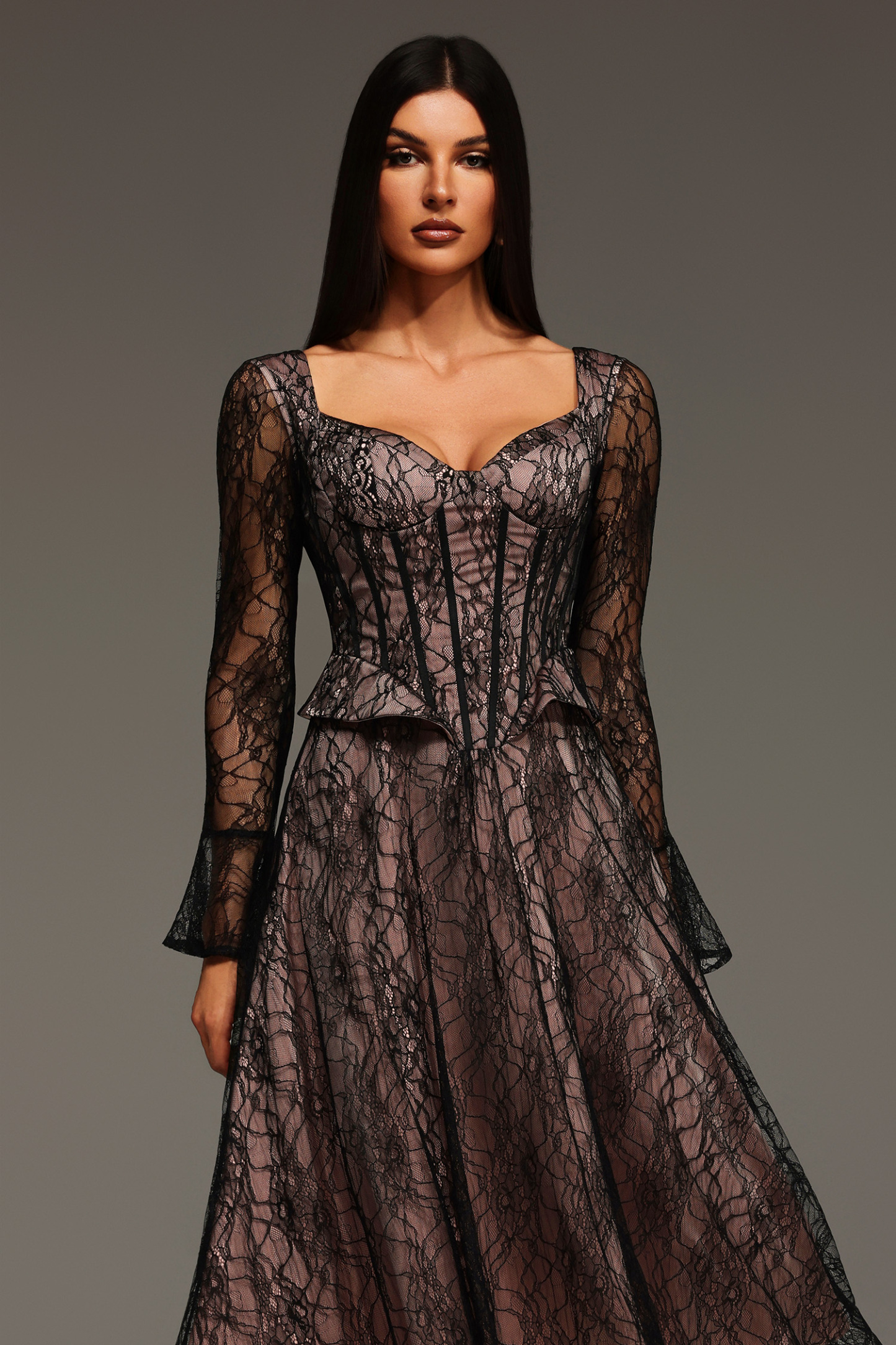 Fabia Long Sleeve Lace Lacing Maxi Dress