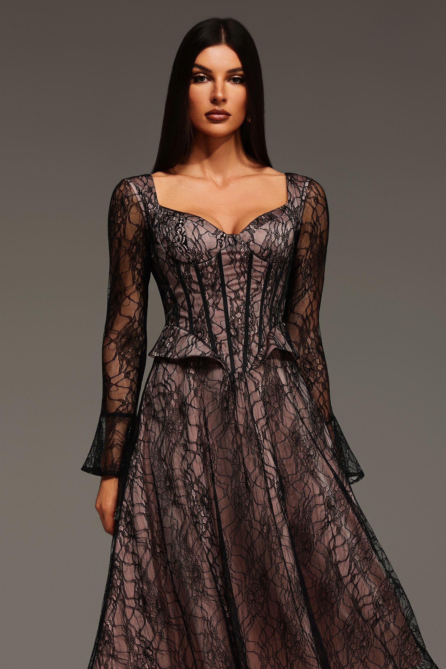 Fabia Long Sleeve Lace Lacing Maxi Dress