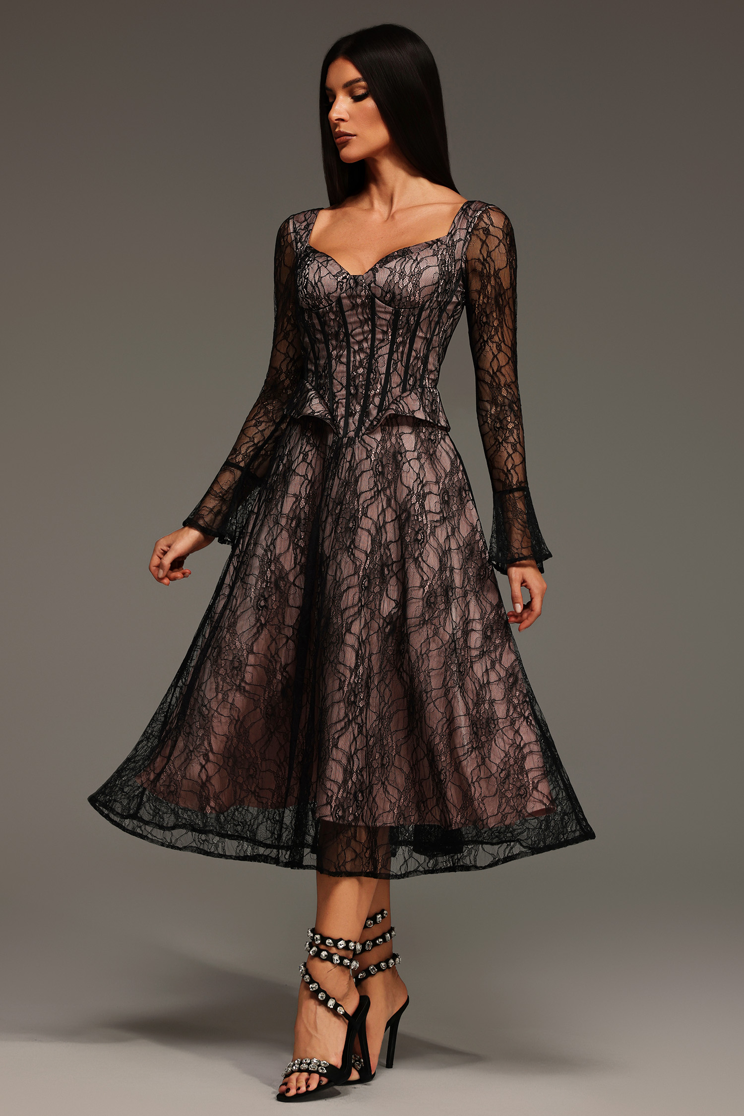 Fabia Long Sleeve Lace Lacing Maxi Dress
