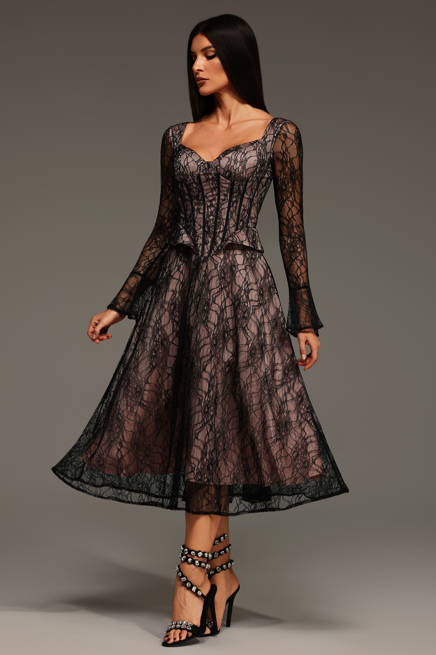 Fabia Long Sleeve Lace Lacing Maxi Dress