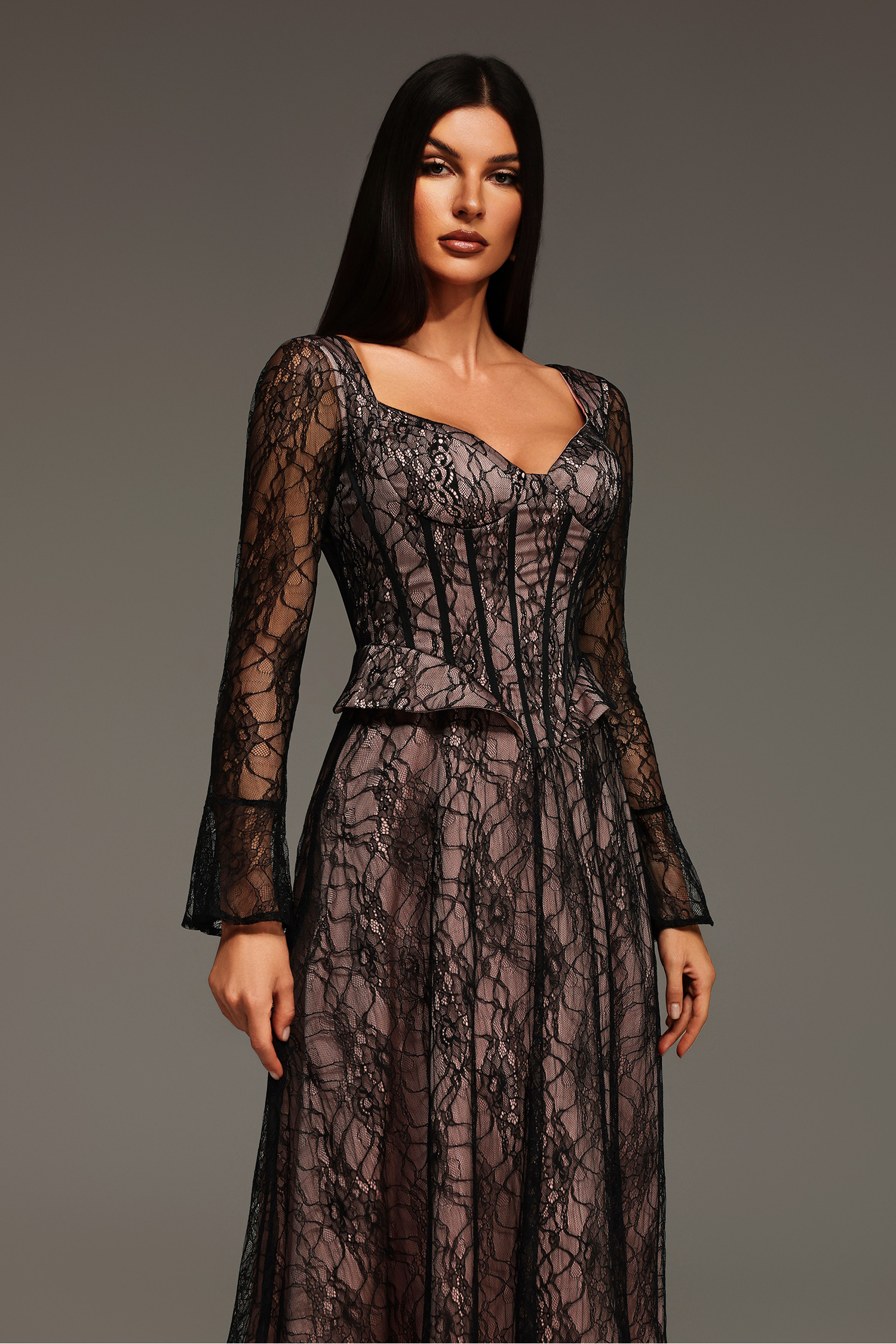 Fabia Long Sleeve Lace Lacing Maxi Dress