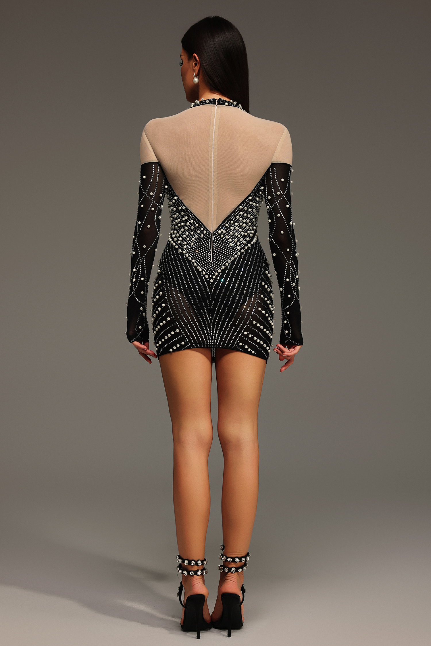 Zavan Long Sleeves Diamond Pearl Mini Dress
