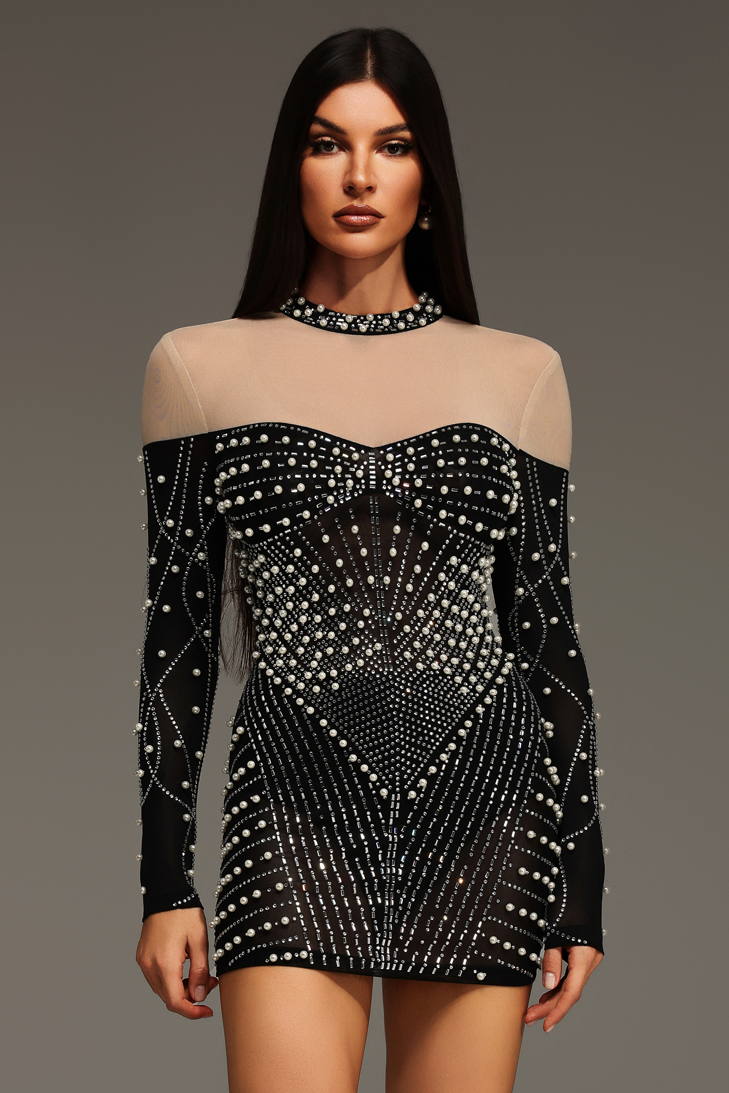 Zavan Long Sleeves Diamond Pearl Mini Dress – Bellabarnett