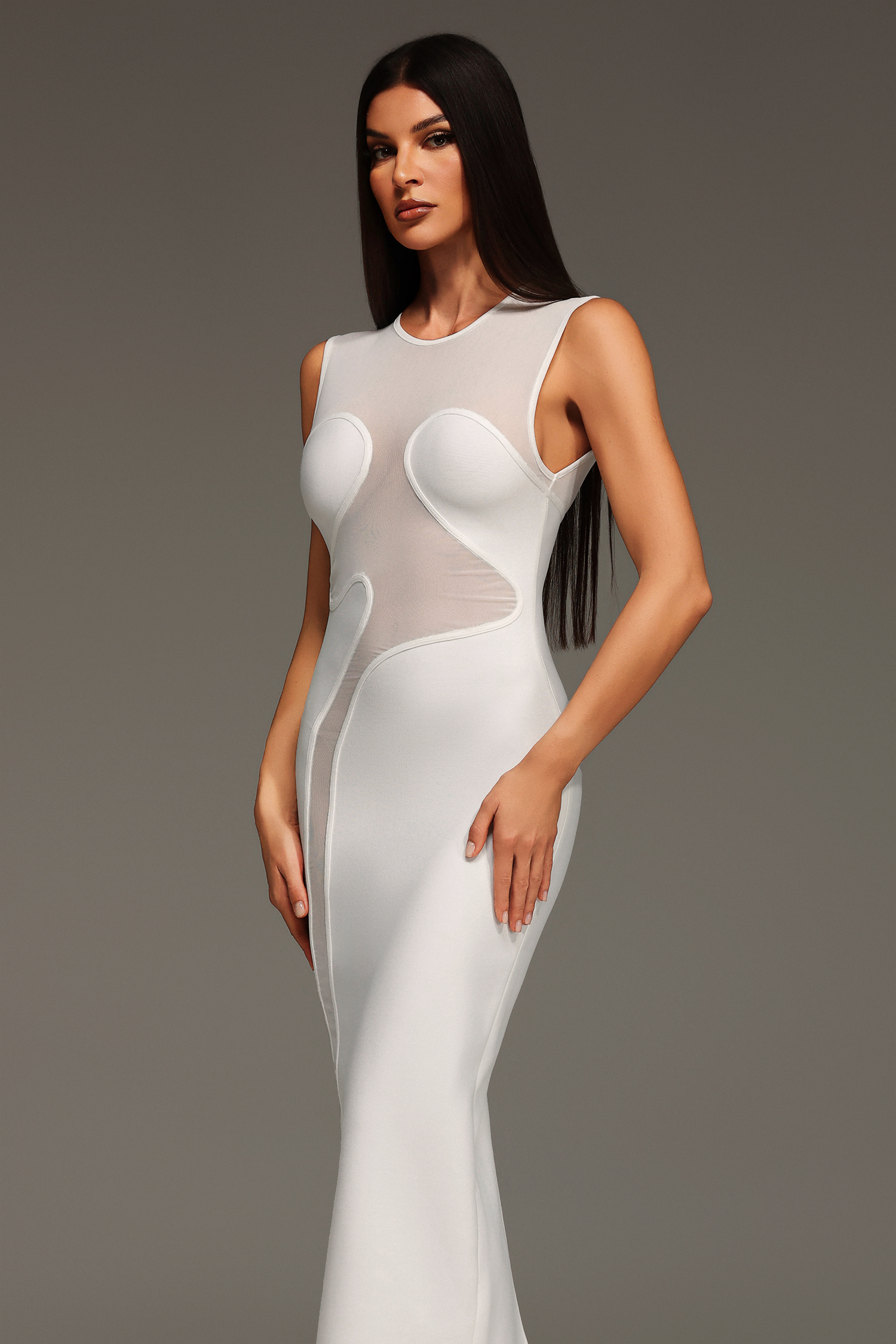 Quinn Sleeveless Concatenate Tulle Bandage Maxi Dress
