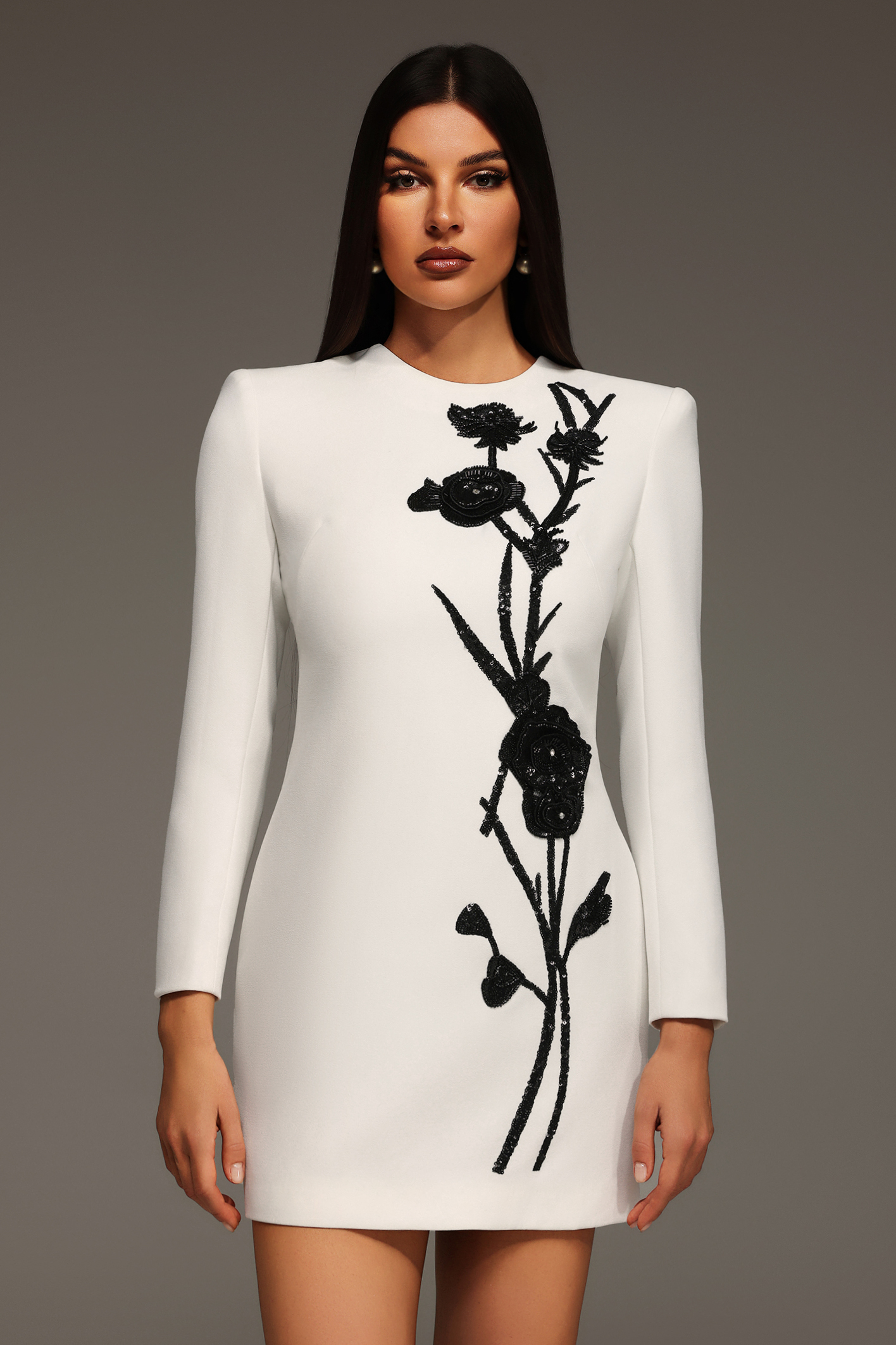 Yedda Long Sleeves Sequins Flower Mini Dress