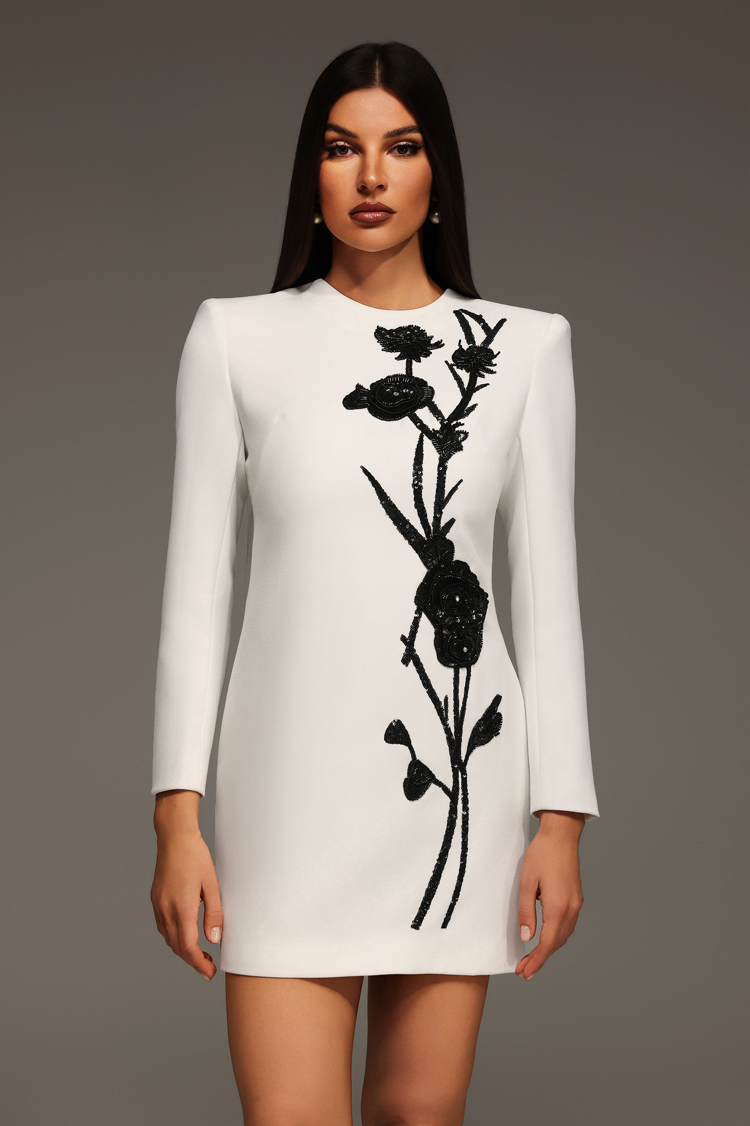 Yedda Long Sleeves Sequins Flower Mini Dress