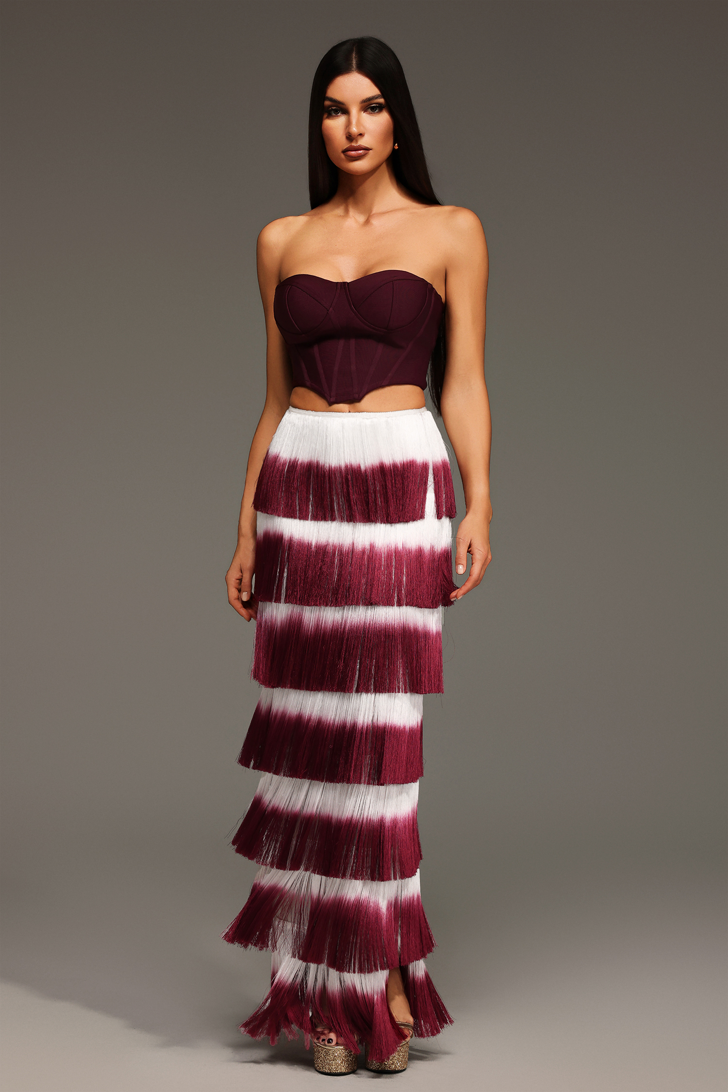 Eileen Sleeveless Tassels Bandage Maxi Two-Piece Set