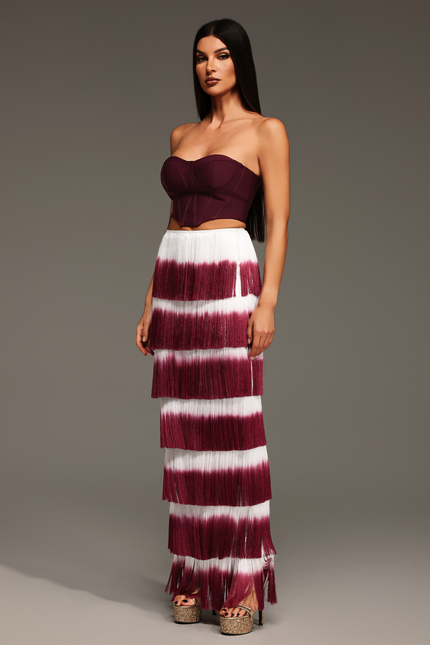 Eileen Sleeveless Tassels Bandage Maxi Two-Piece Set