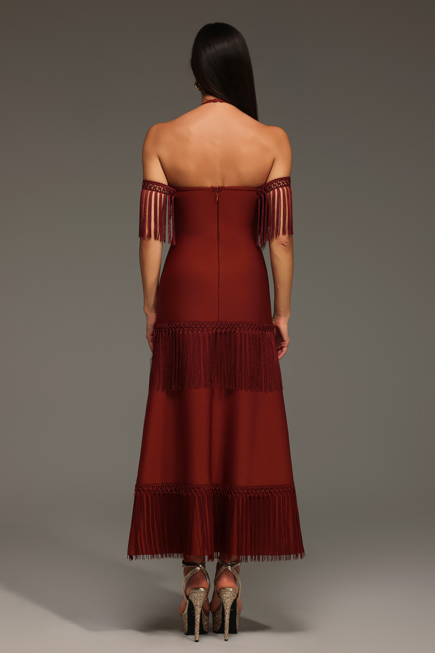 Kash Sleeveless Halter Tassels Bandage Maxi Dress