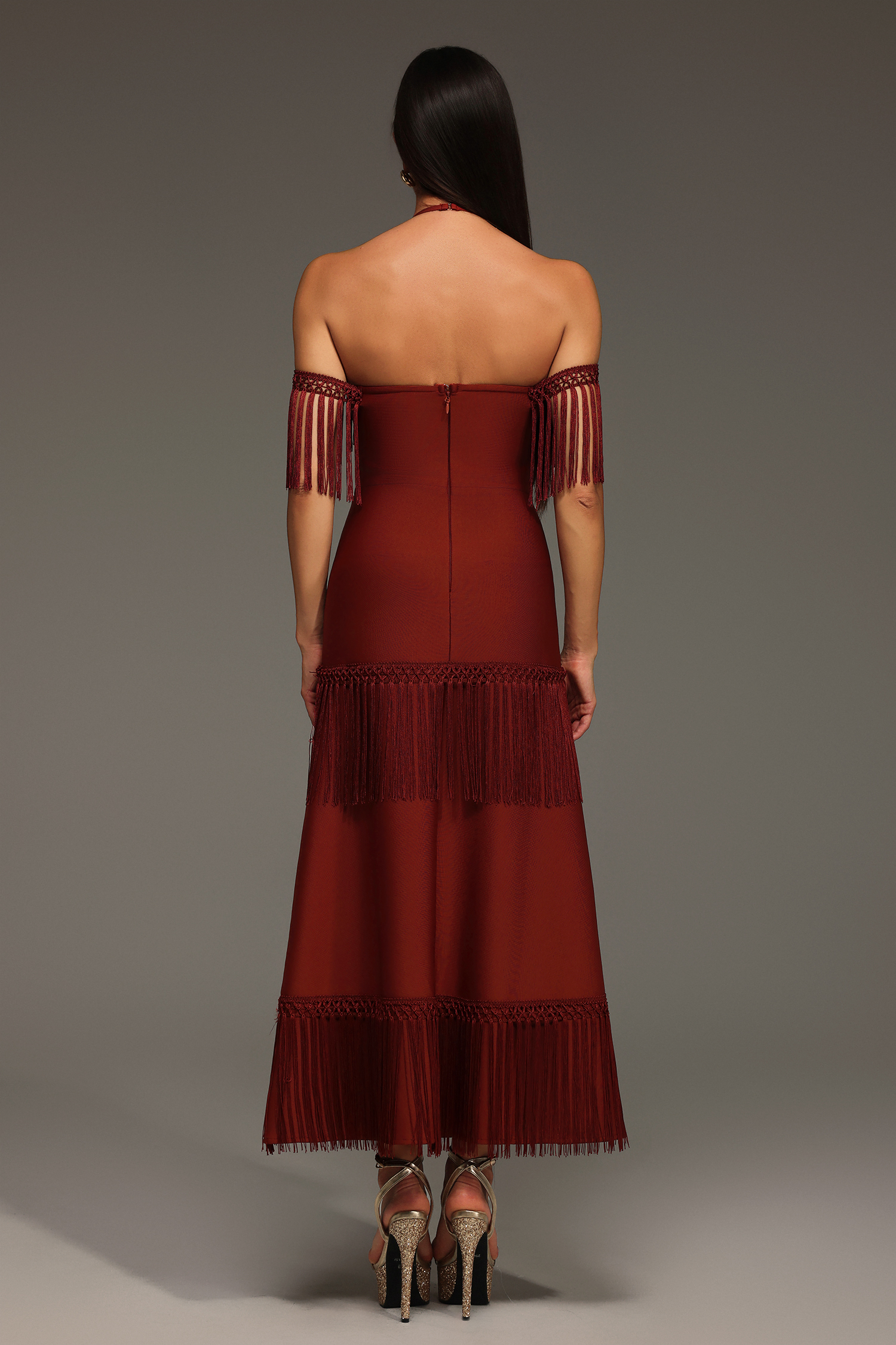 Kash Sleeveless Halter Tassels Bandage Maxi Dress