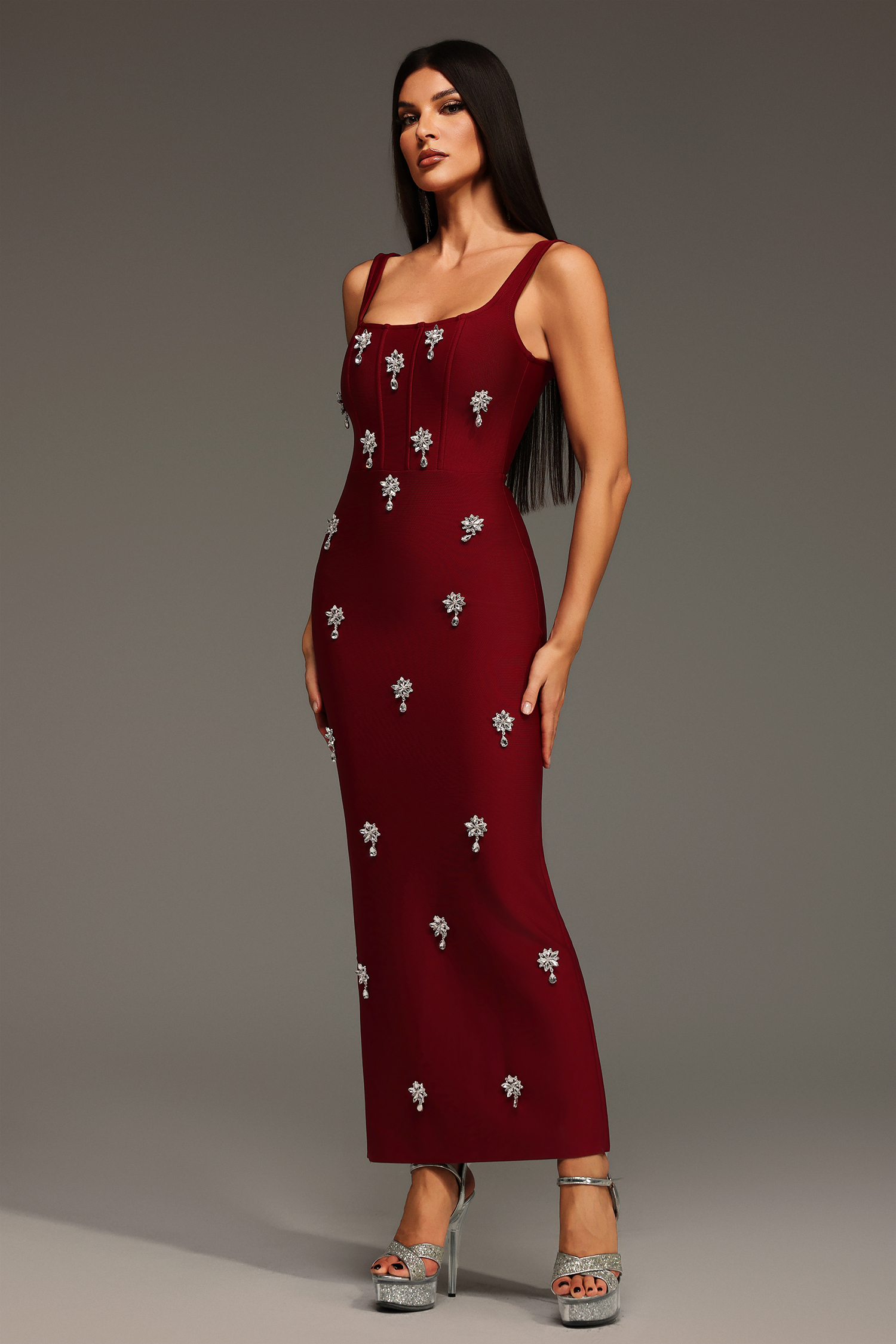 Krystal Sleeveless Diamond Bandage Maxi Dress