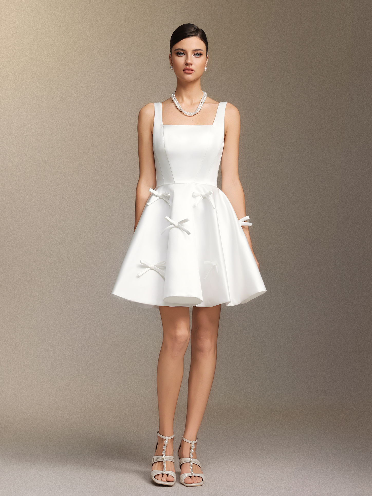 Sequoya Square-neck halter bow mini dress