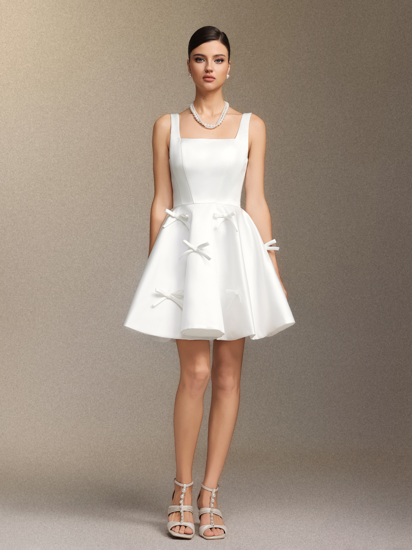 Sequoya Square-neck halter bow mini dress