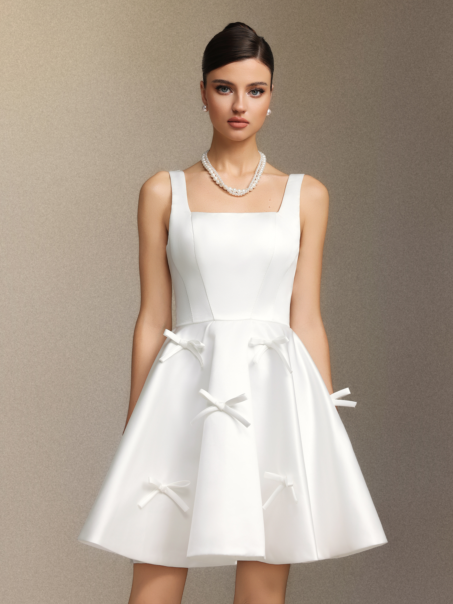 Sequoya Square-neck halter bow mini dress