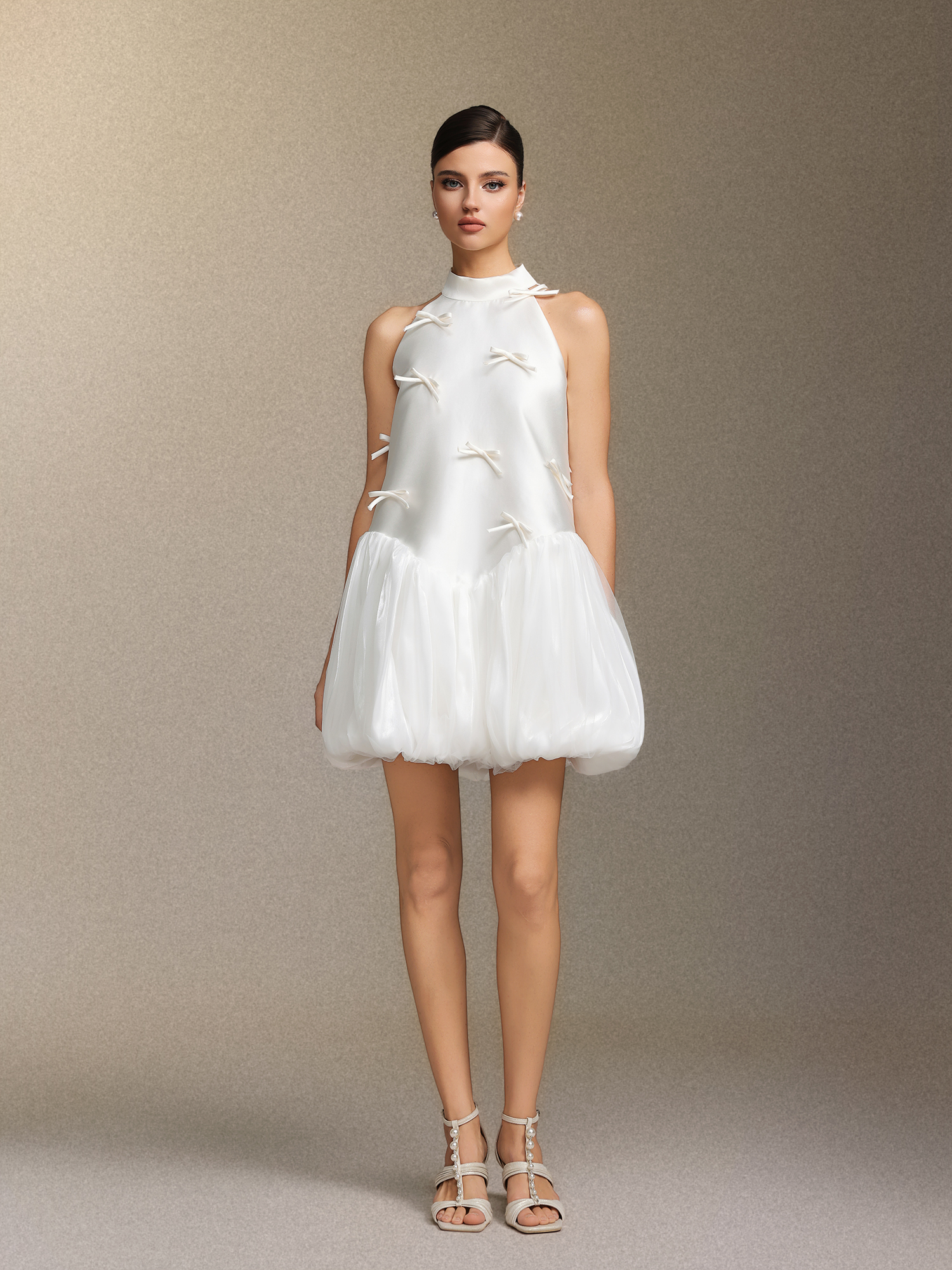 Strapless satin sleeveless mini dress