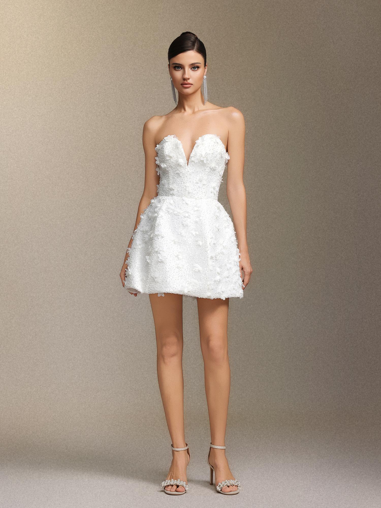 Yamaly Beaded V-neck strapless mini skirt