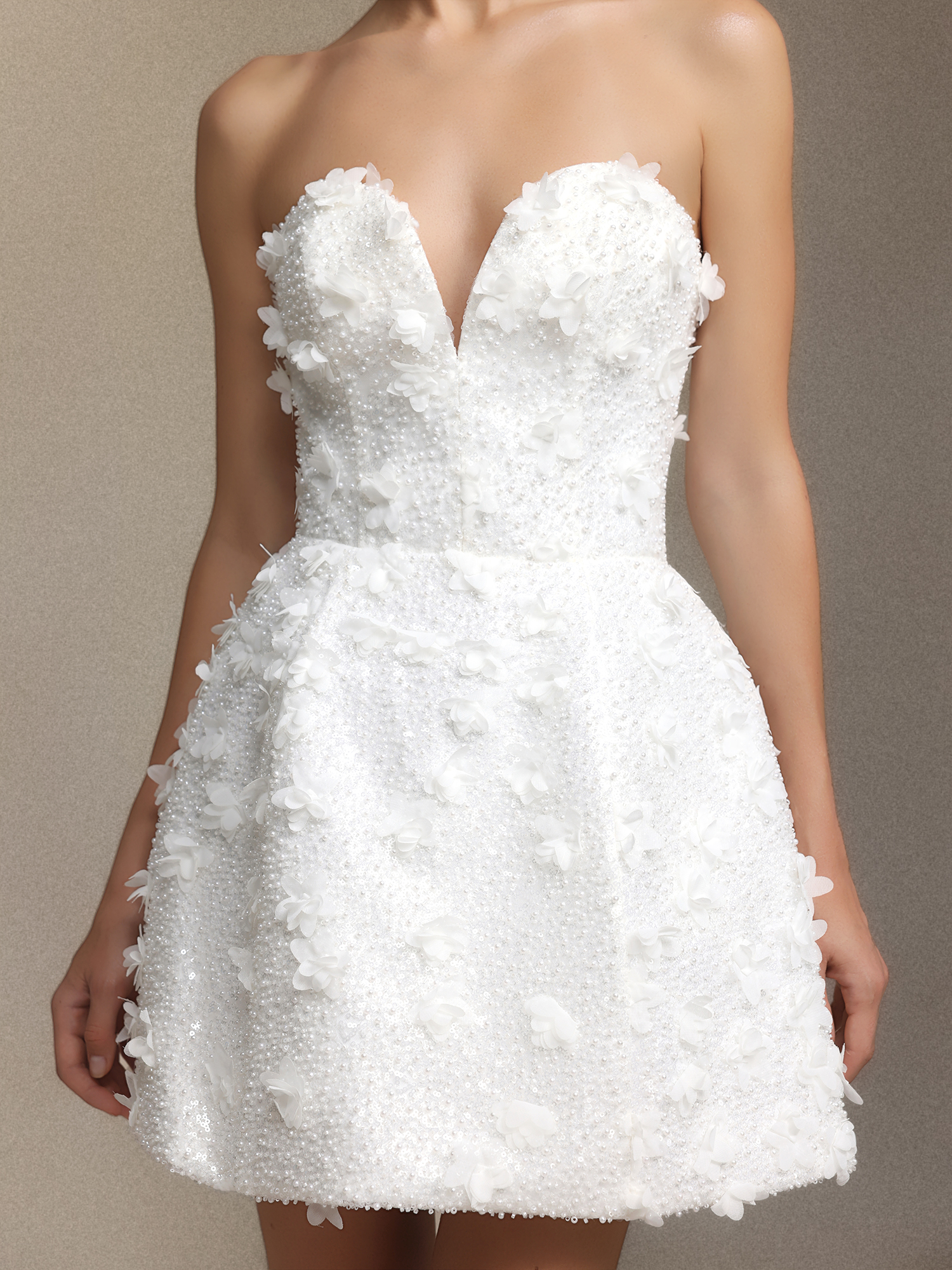 Yamaly Beaded V-neck strapless mini skirt