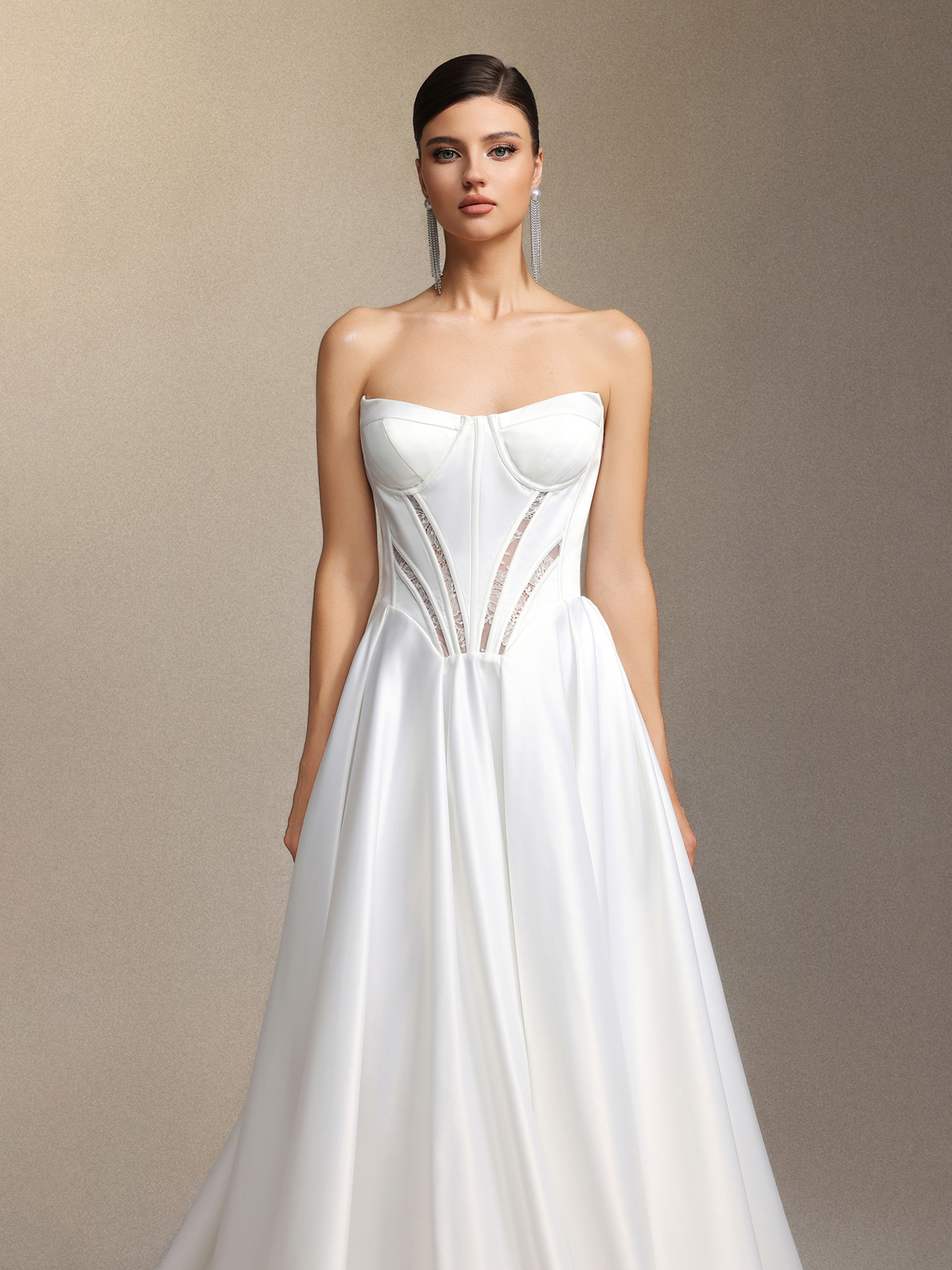 Salama Cut-out lace strapless maxi wedding dress