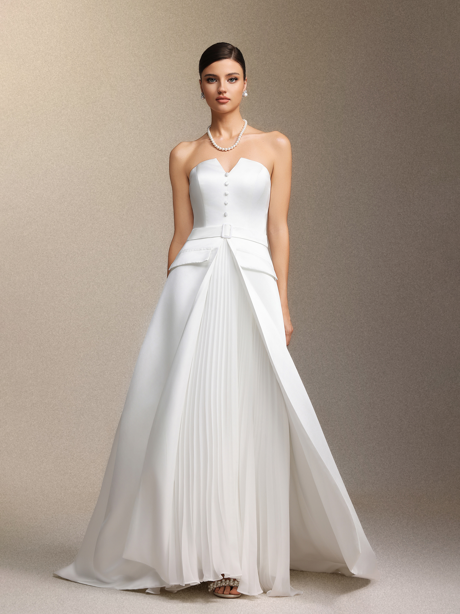 Niaca Strapless pleated maxi wedding dress