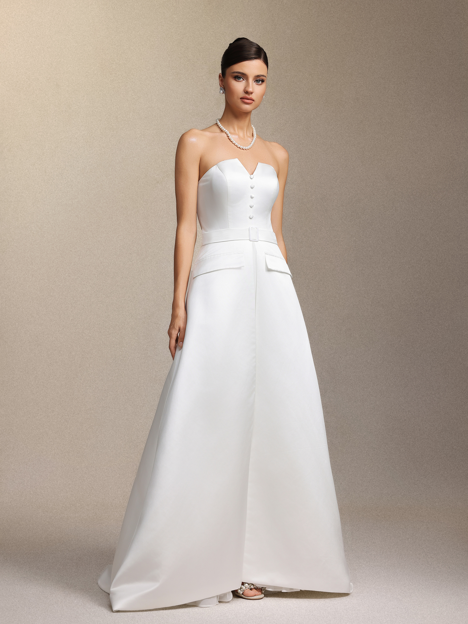 Niaca Strapless pleated maxi wedding dress