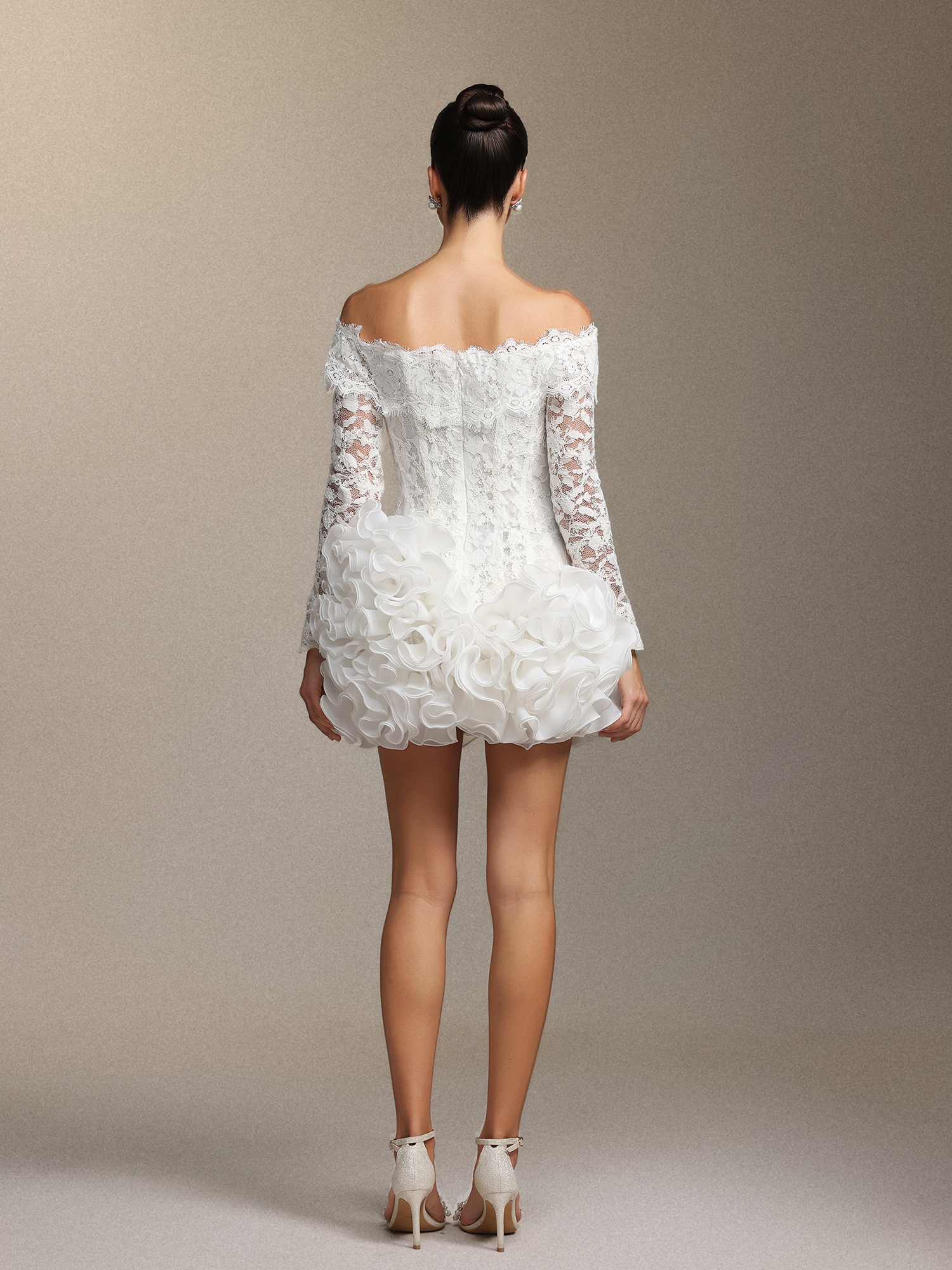 Nanon Lace fishbone stacked ruffled mini skirt