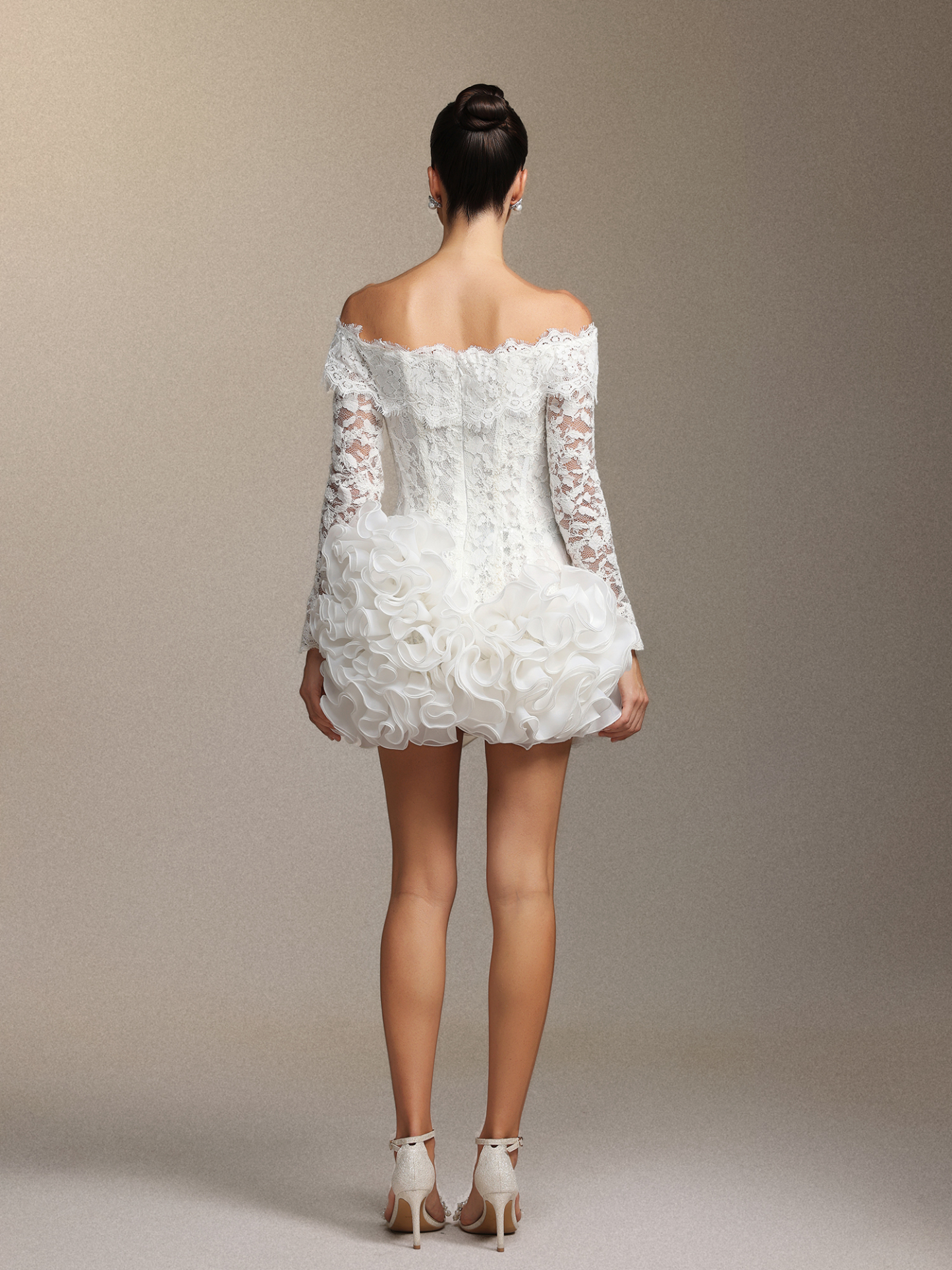 Nanon Lace fishbone stacked ruffled mini skirt