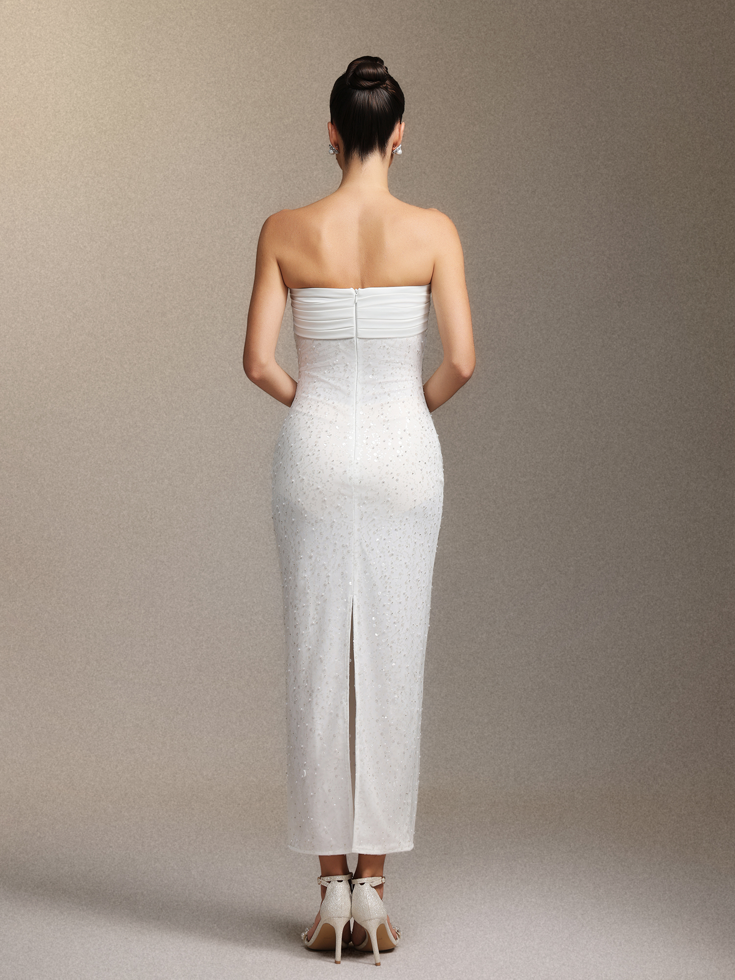 Jucana Sleeveless Pearl Slit Maxi Dress