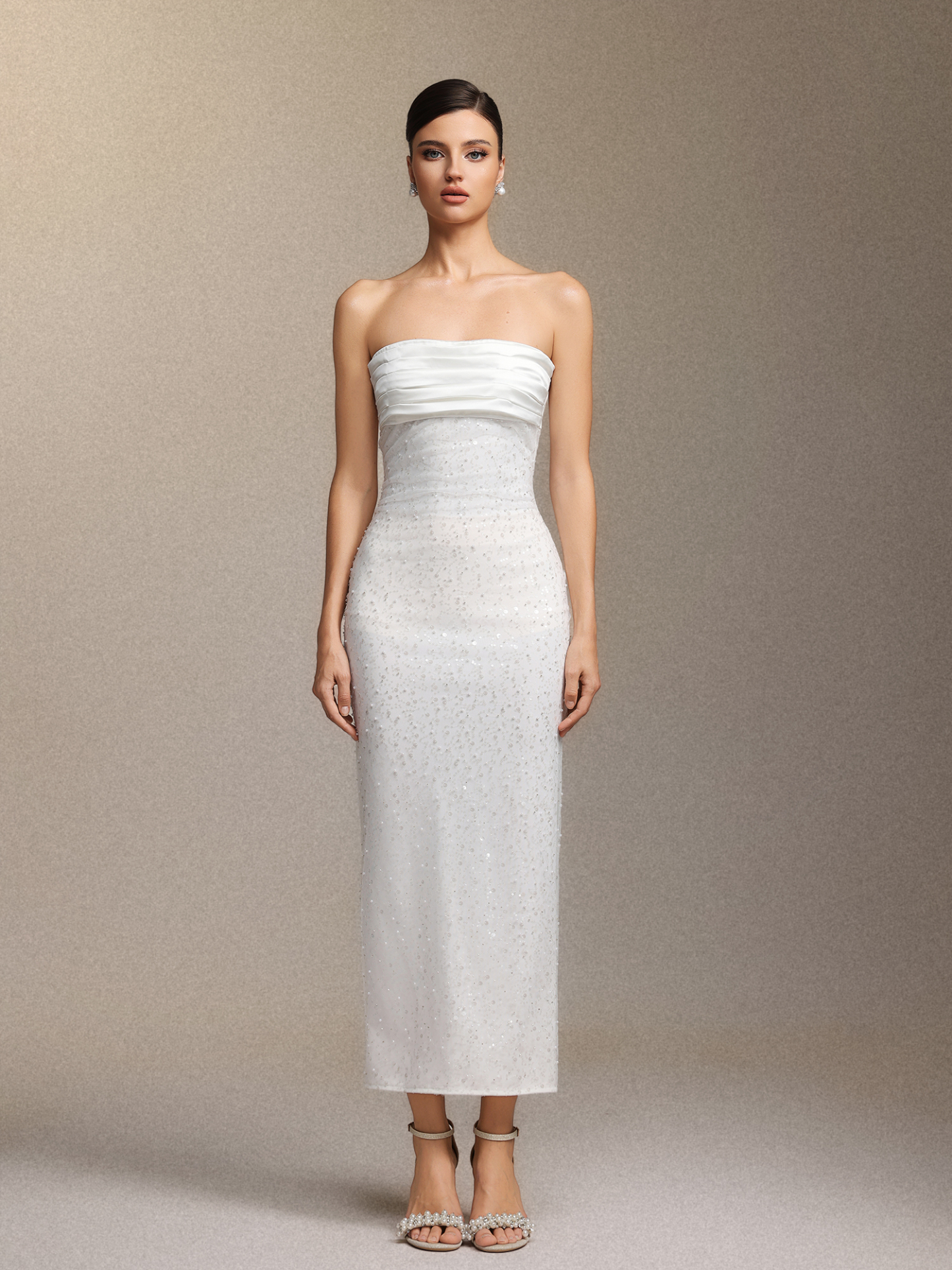 Jucana Sleeveless Pearl Slit Maxi Dress