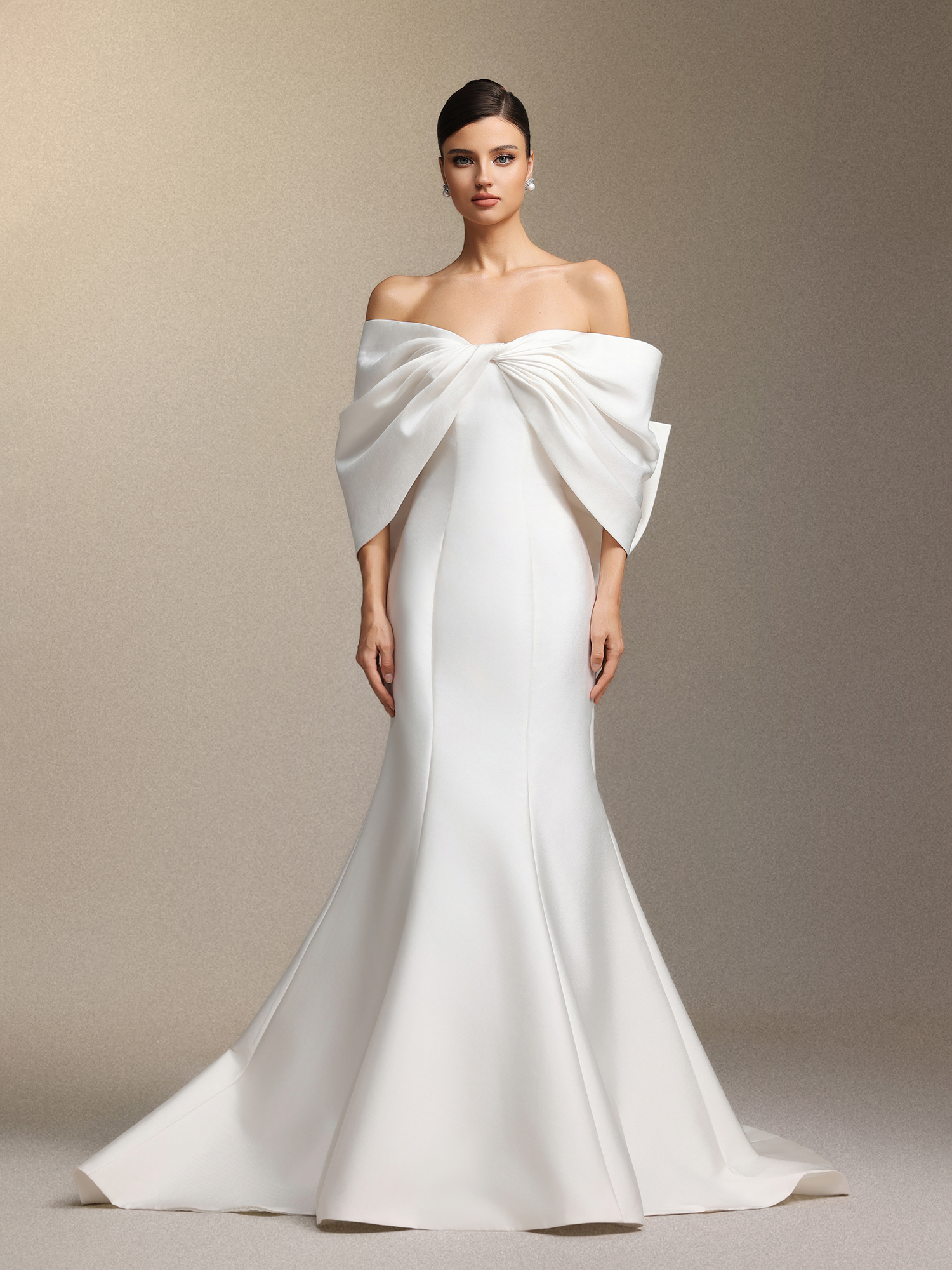 Euen Slimming bow fishtail maxi wedding dress