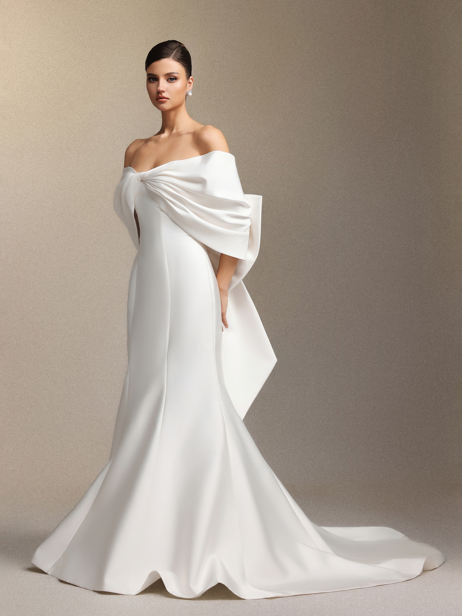 Euen Slimming bow fishtail maxi wedding dress