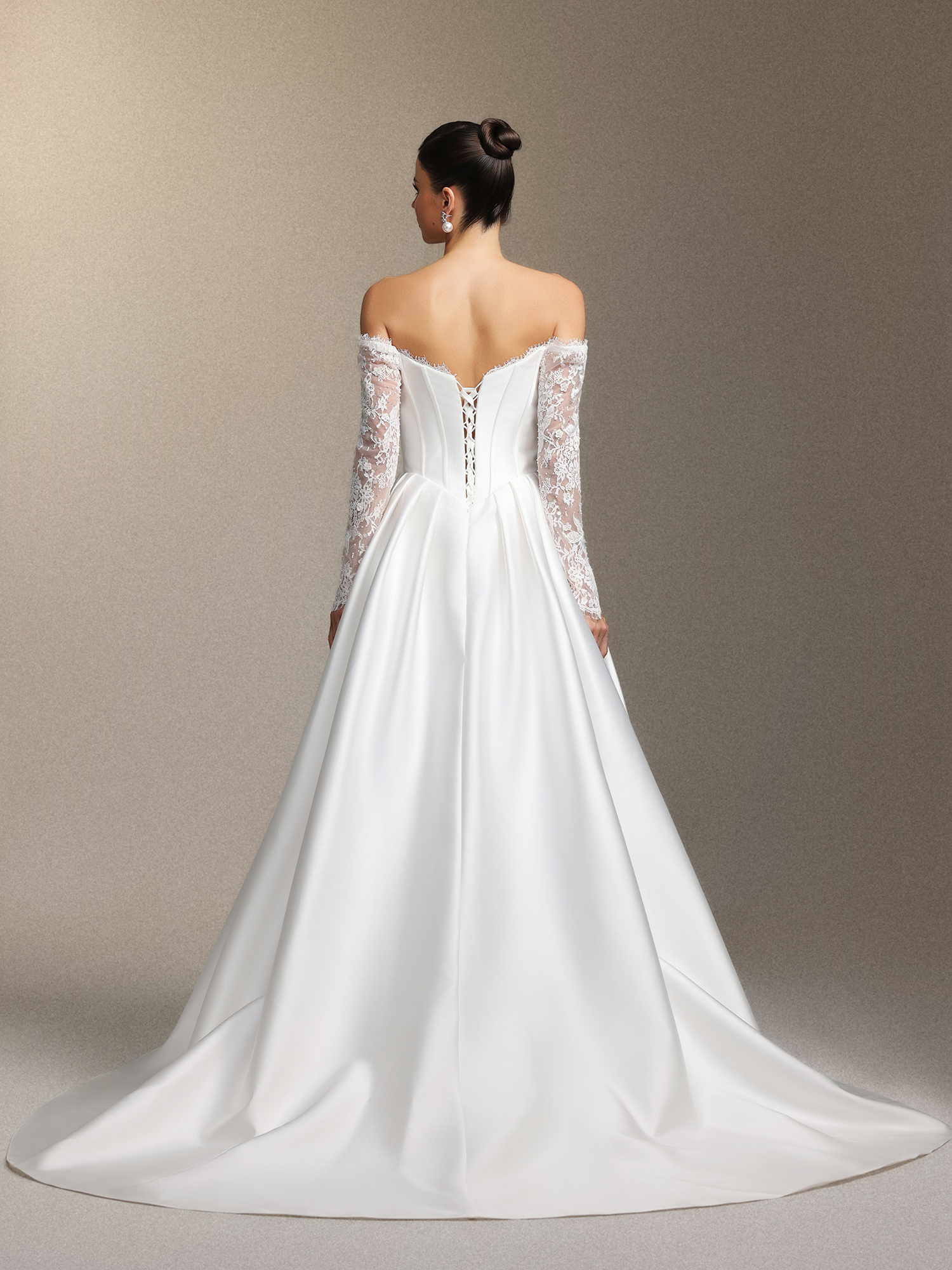 Makani Strapless lace sleeved fishbone maxi wedding dress