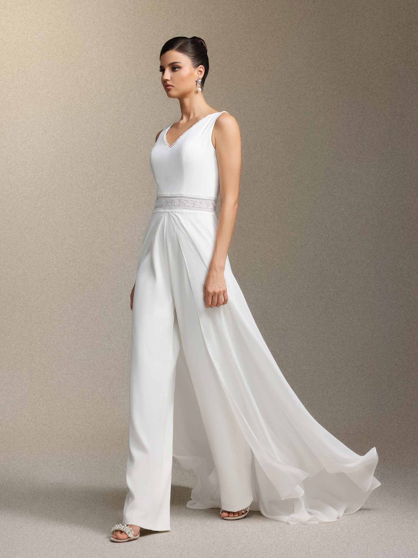Trinvilla Deep V-neck sleeveless high-waisted maxi jumpsuit