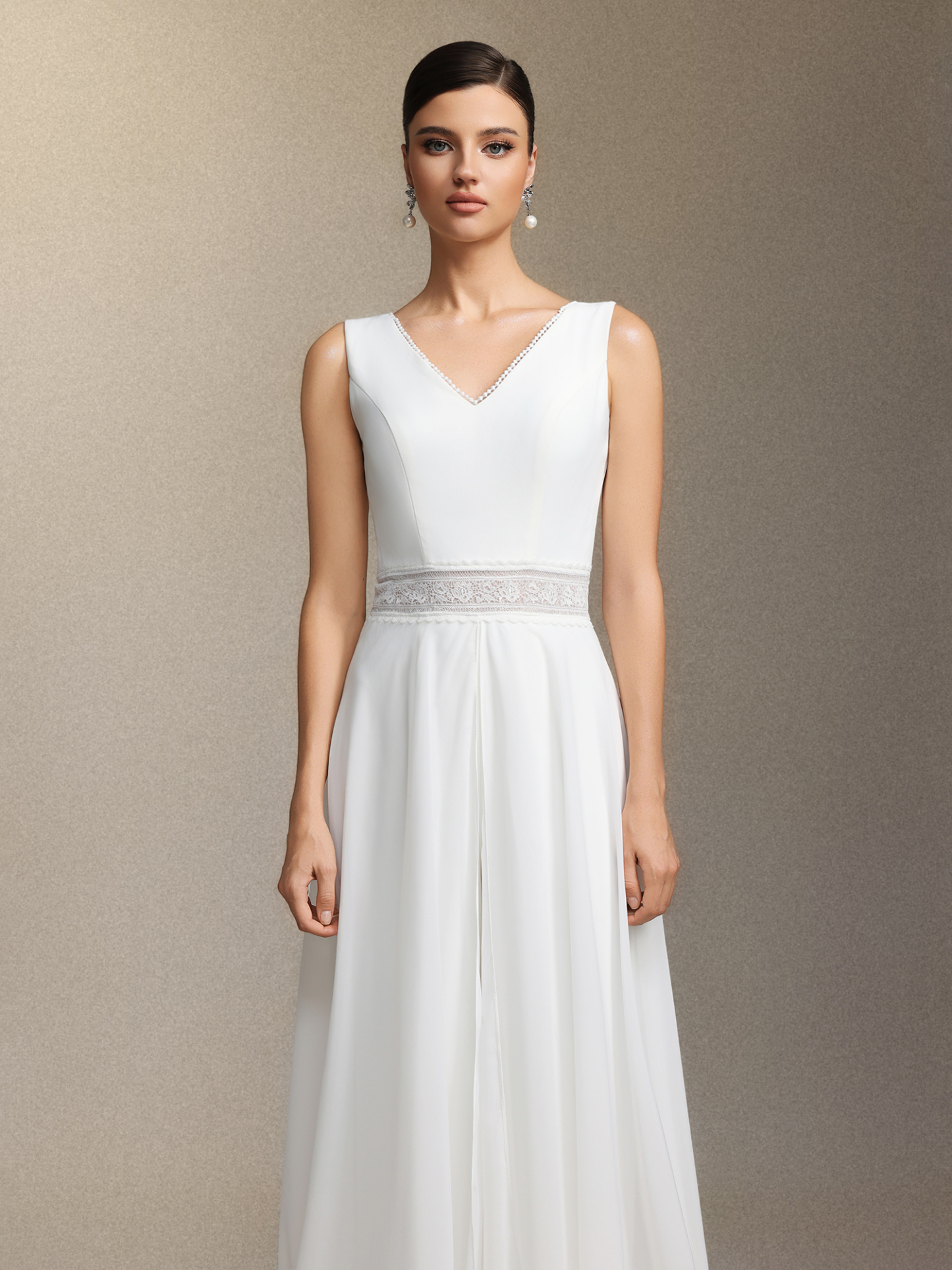 Trinvilla Deep V-neck sleeveless high-waisted maxi jumpsuit