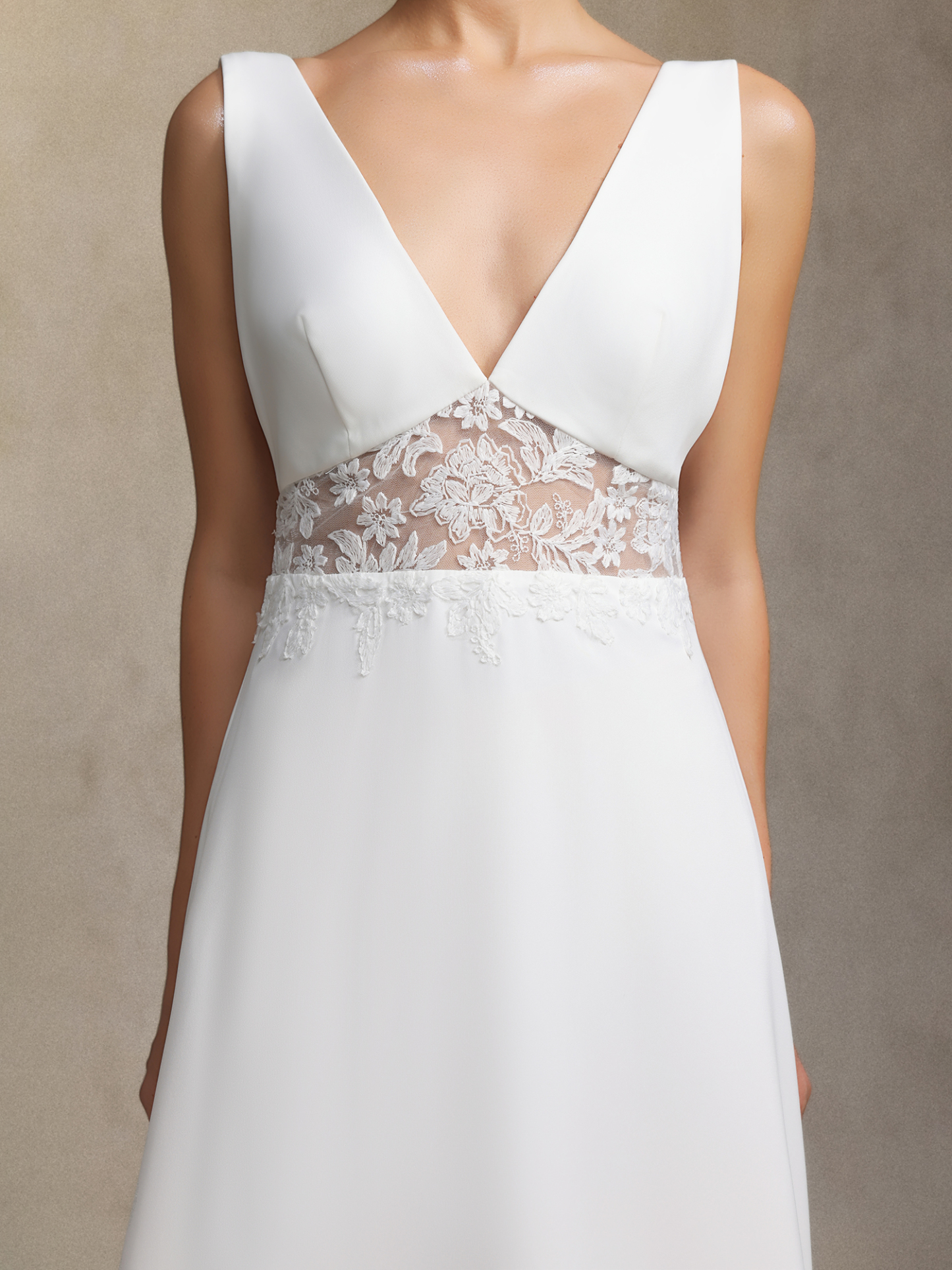 Dazie Deep V-neck sleeveless lace mesh maxi wedding dress