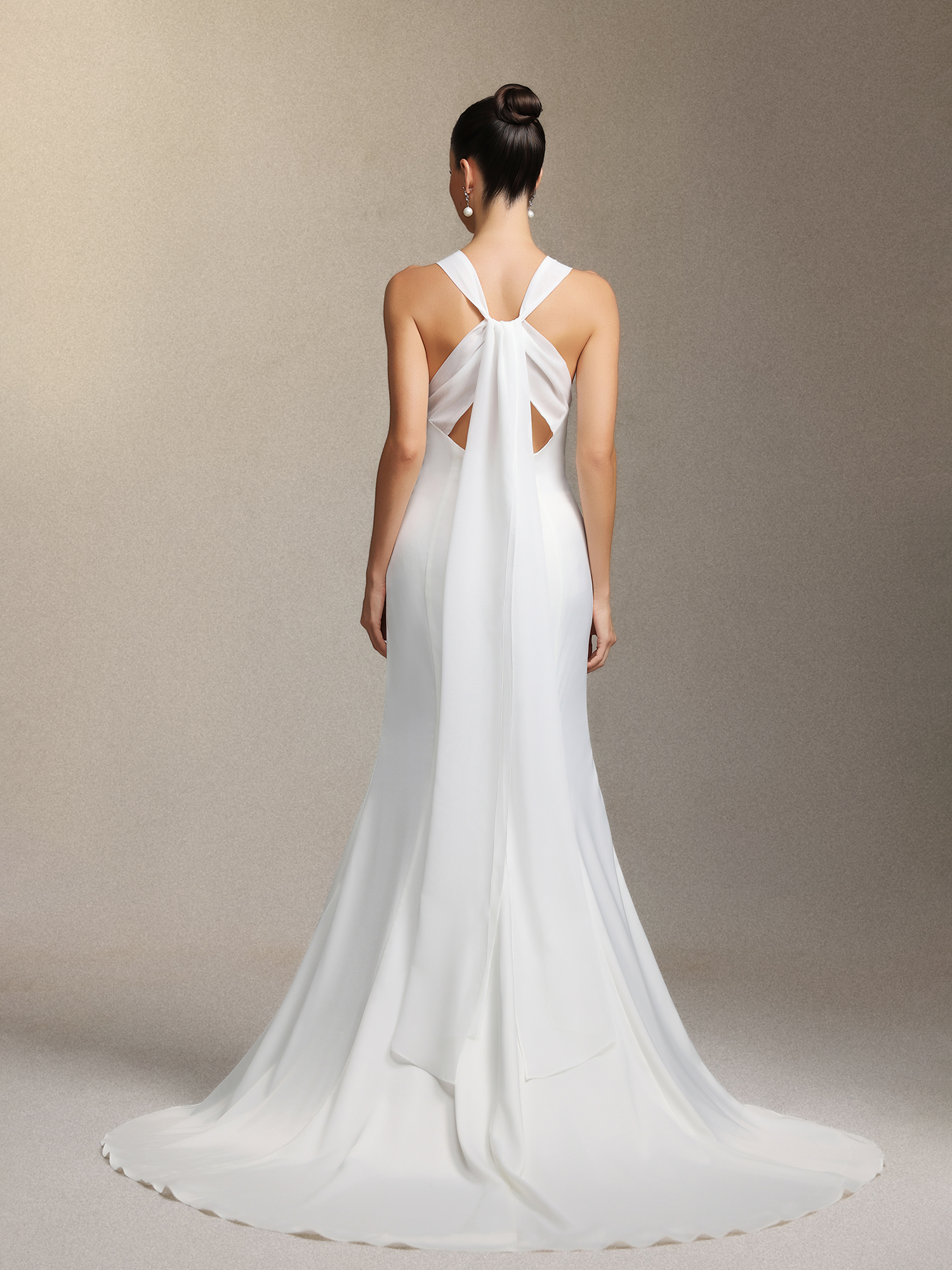 Lilac deep V-neck lace tulle maxi wedding dress