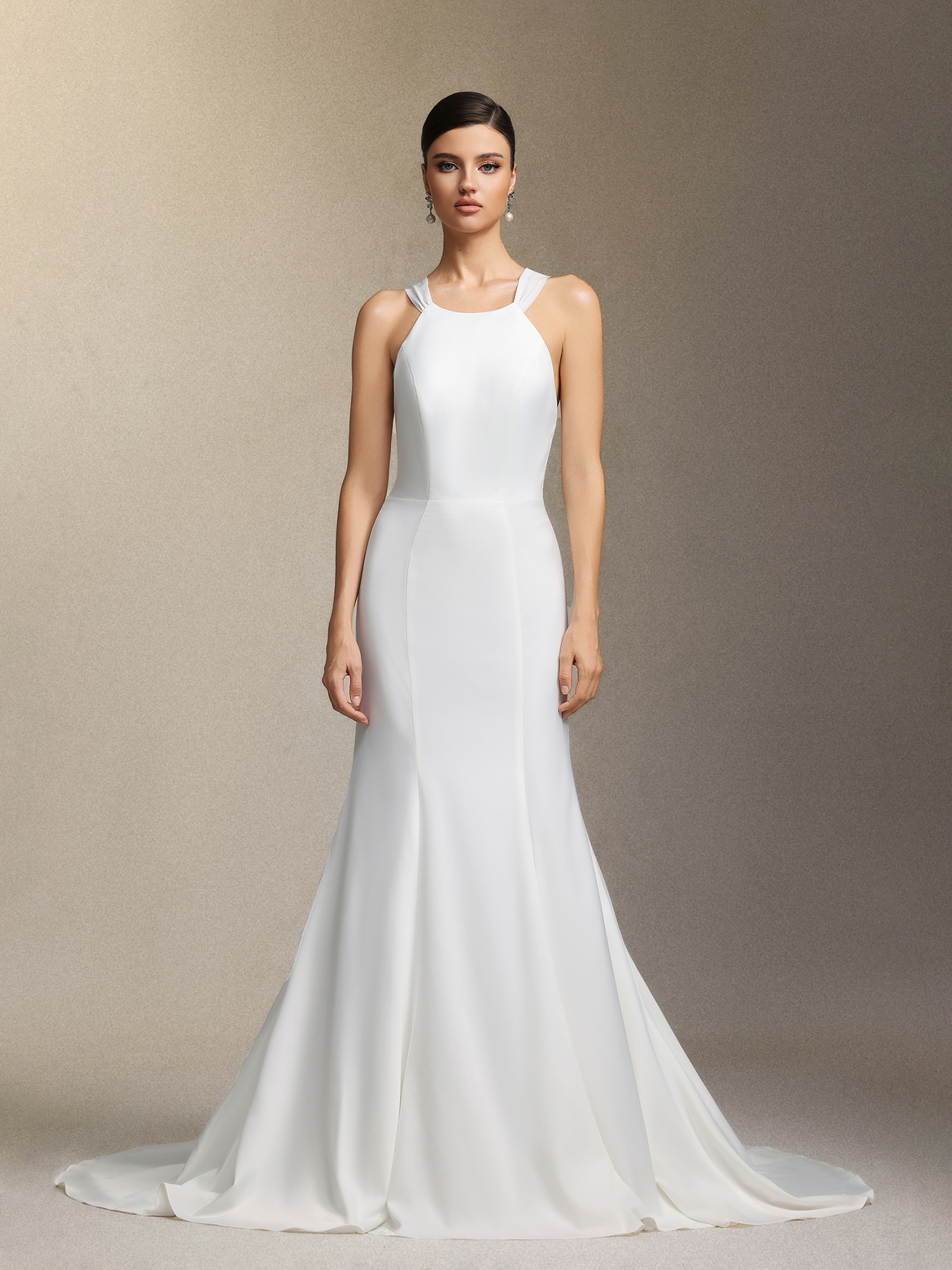 Lilac deep V-neck lace tulle maxi wedding dress