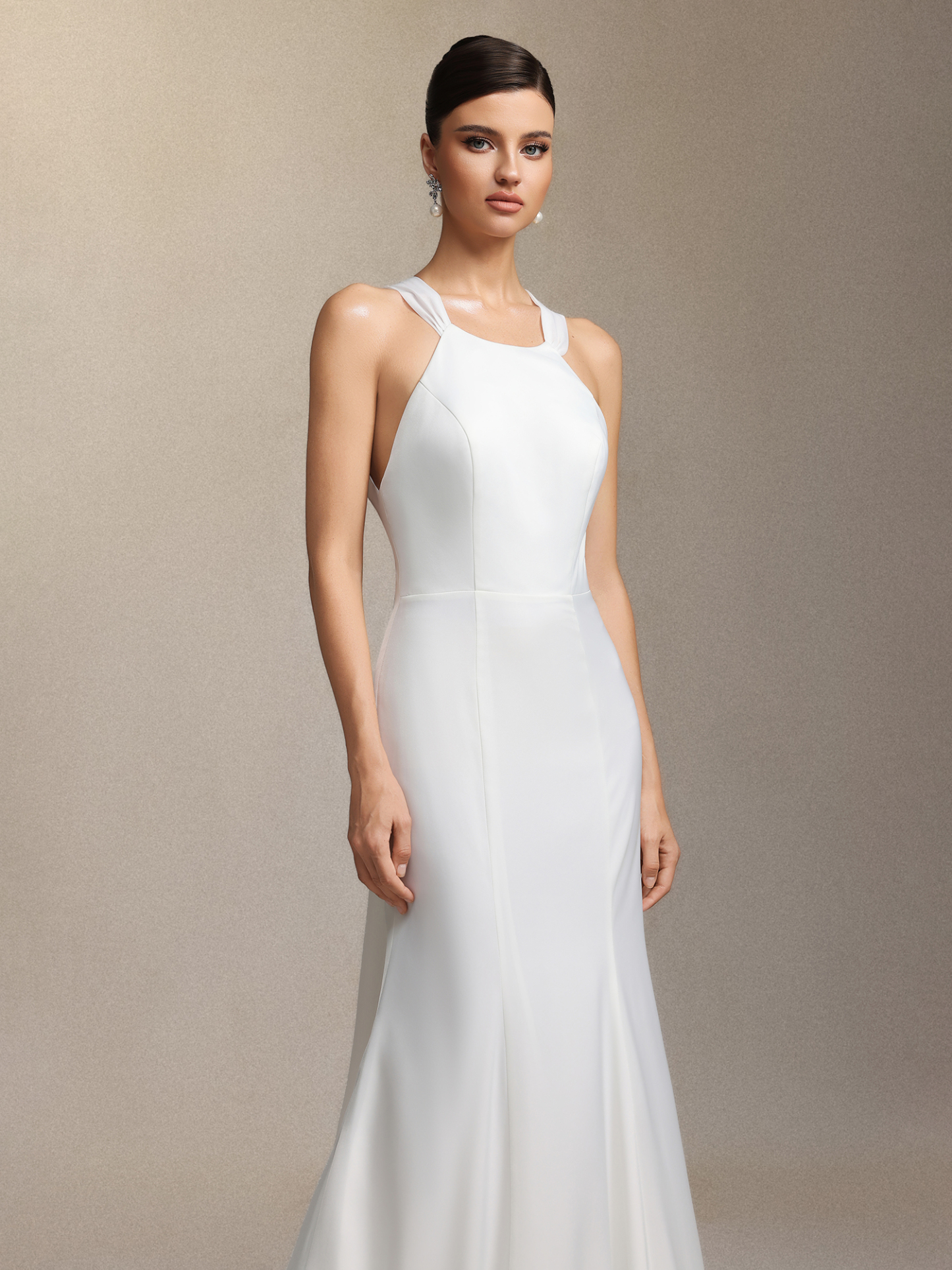 Lilac deep V-neck lace tulle maxi wedding dress